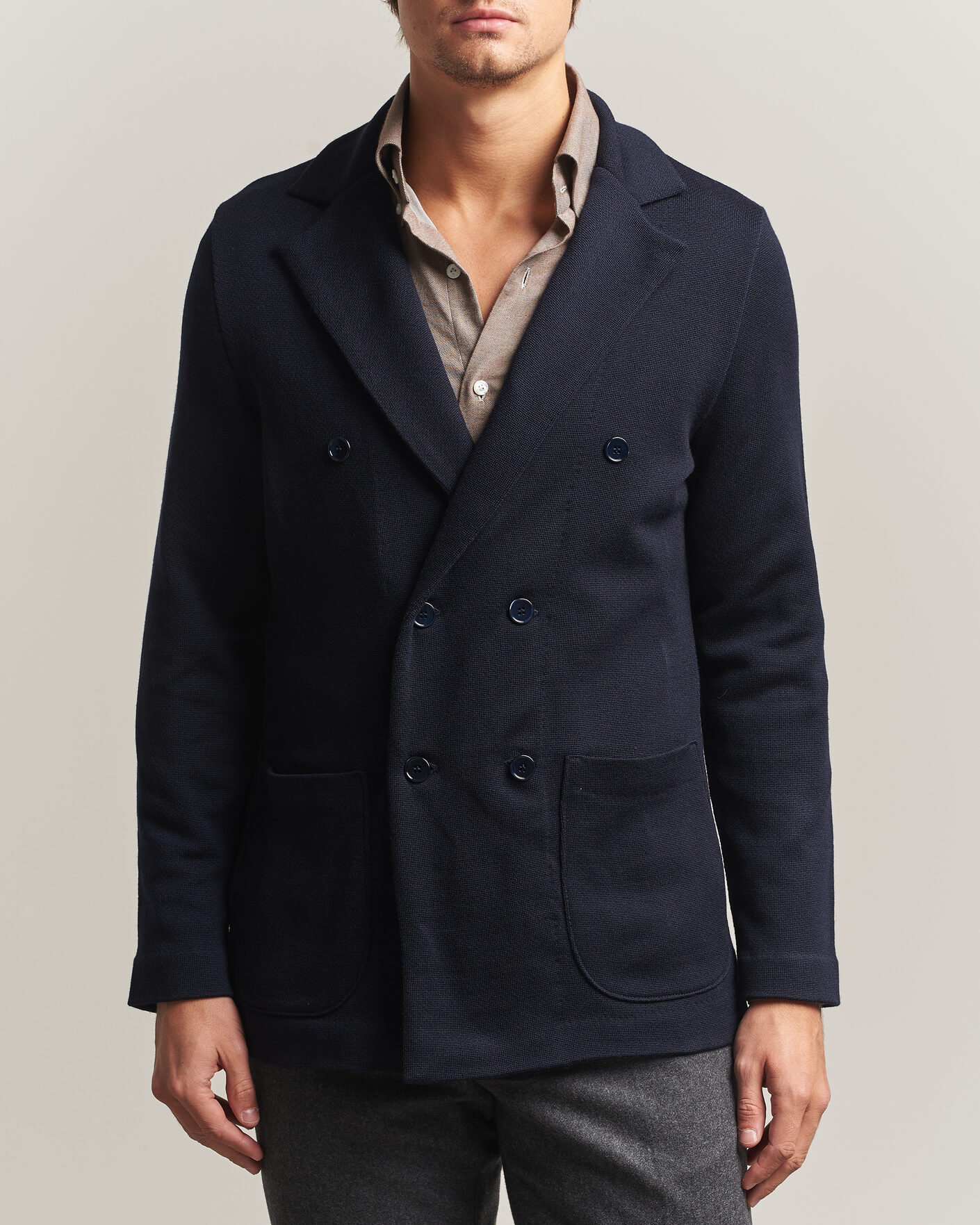 Homme | Blazers | Stenströms | Knitted Herringbone DB Wool Blazer Navy