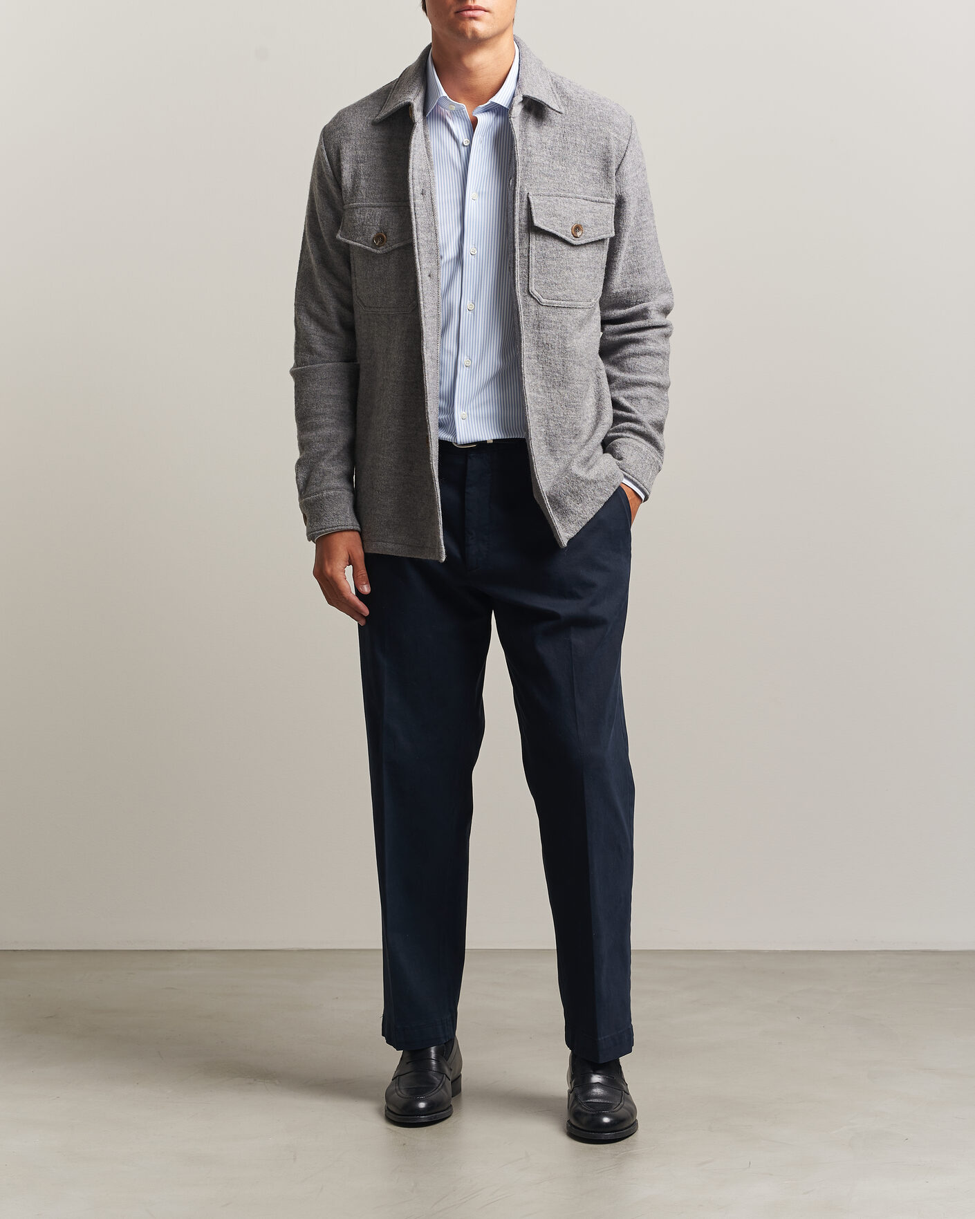 Homme | Chemises | Stenströms | Felted Wool Overshirt Grey