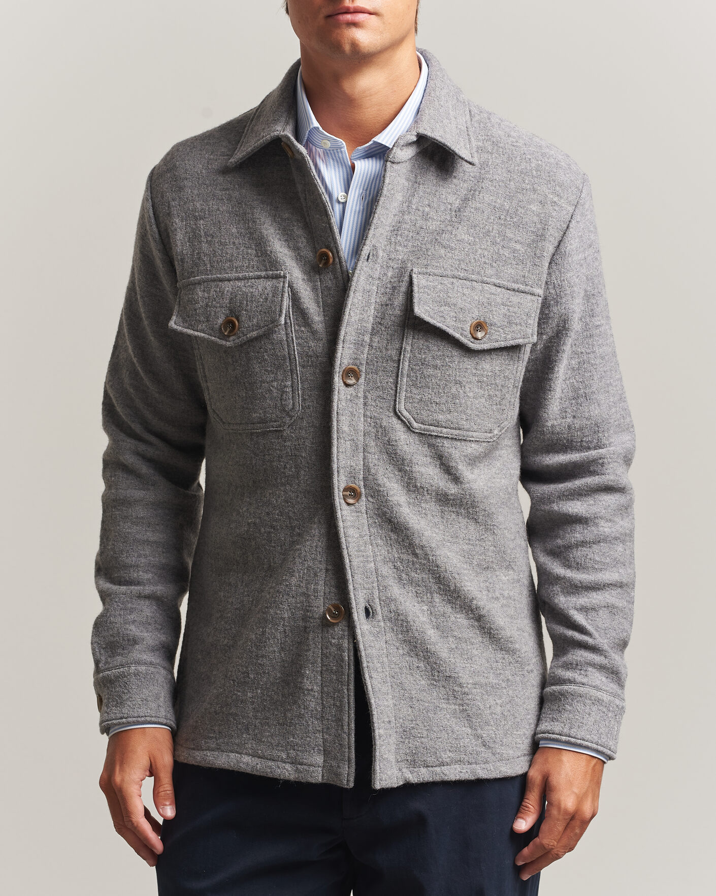 Homme | Chemises | Stenströms | Felted Wool Overshirt Grey