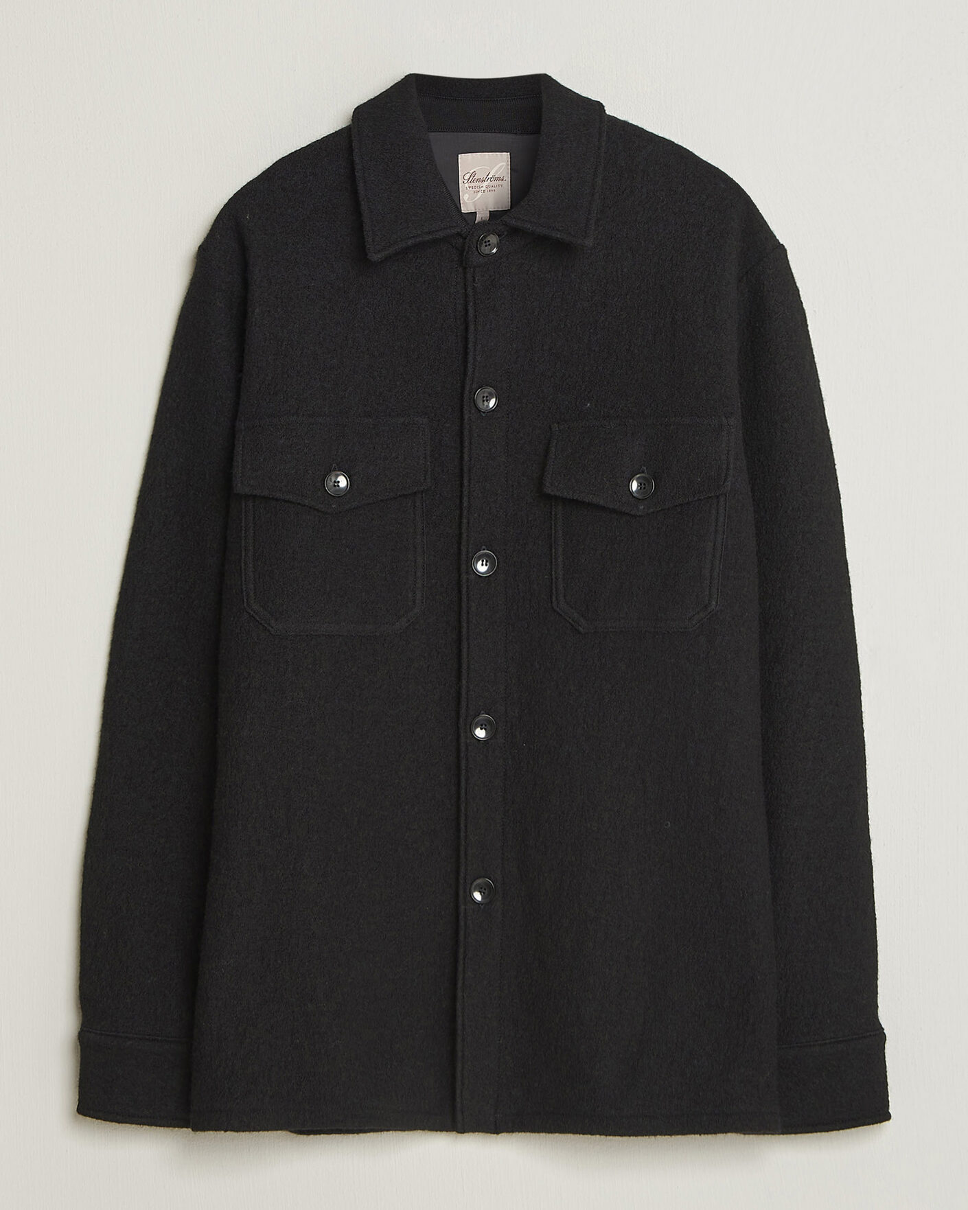 Homme | Chemises | Stenströms | Felted Wool Overshirt Black