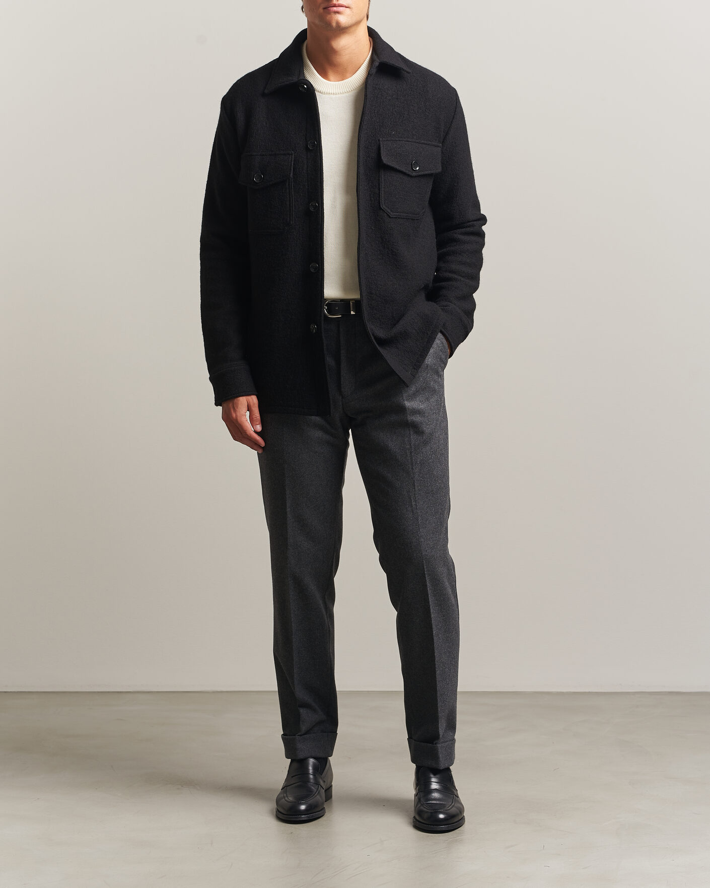 Homme | Chemises | Stenströms | Felted Wool Overshirt Black