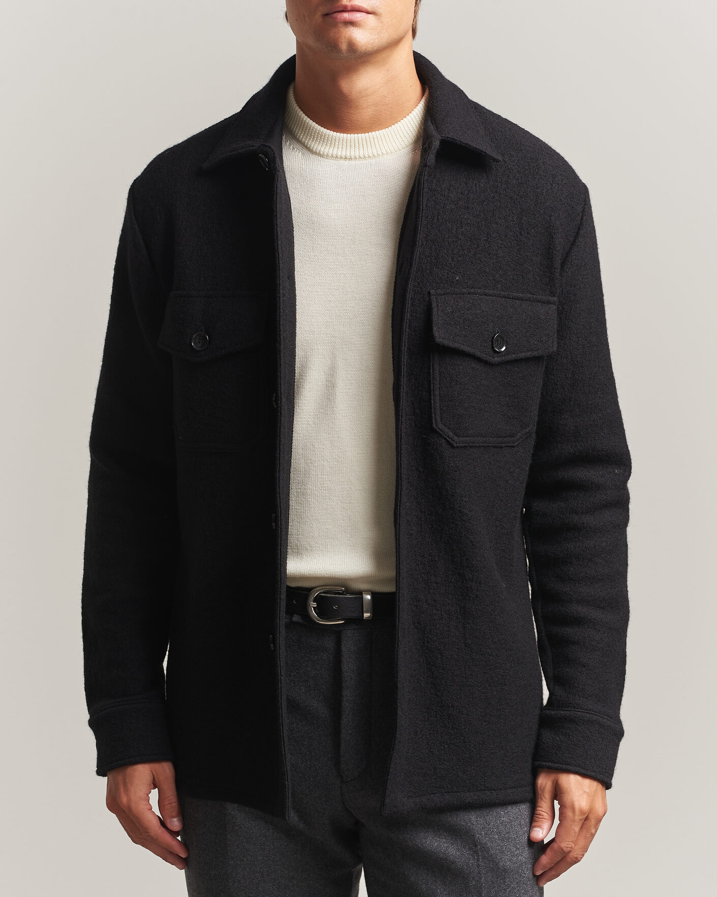 Homme | Chemises | Stenströms | Felted Wool Overshirt Black