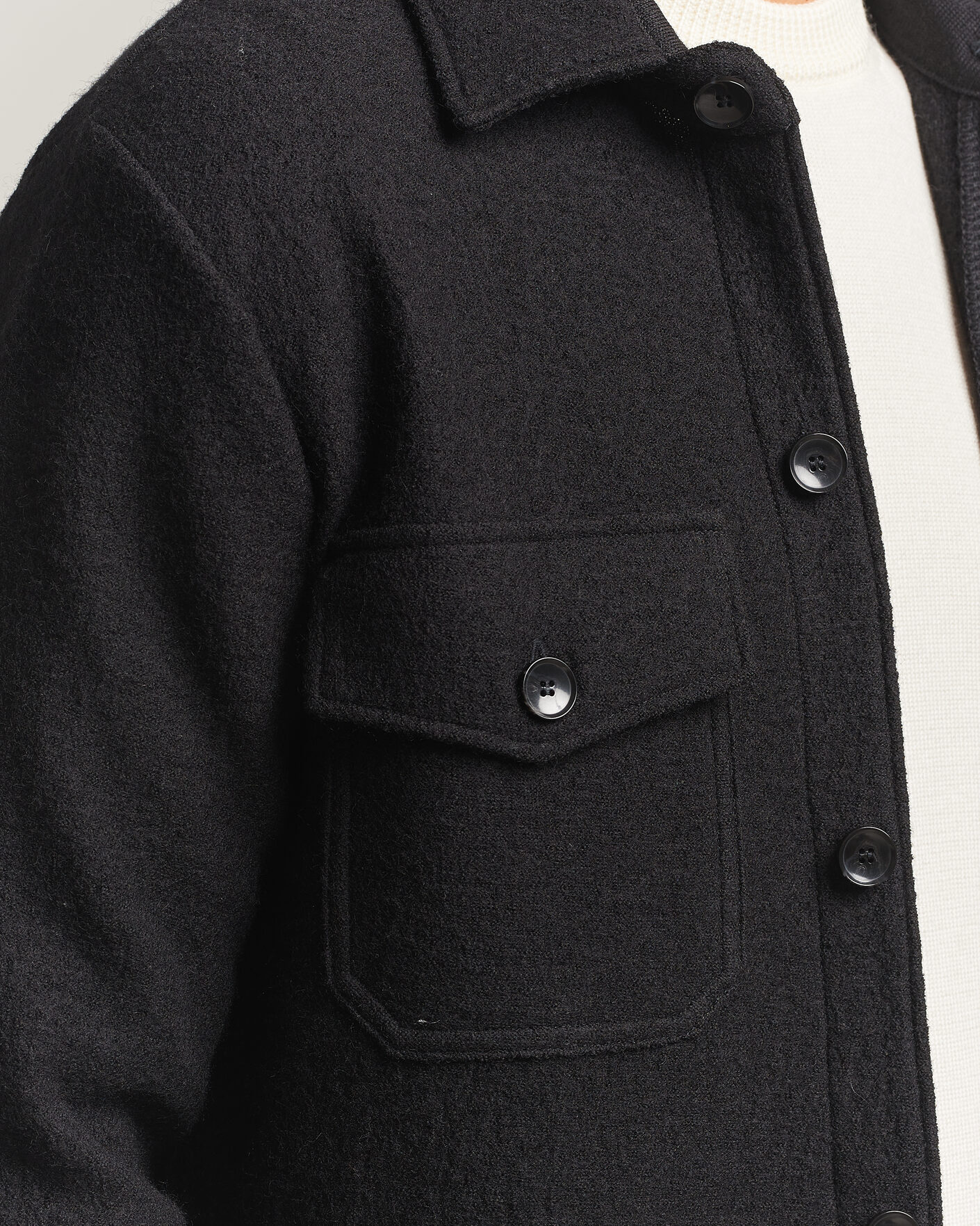 Homme | Chemises | Stenströms | Felted Wool Overshirt Black