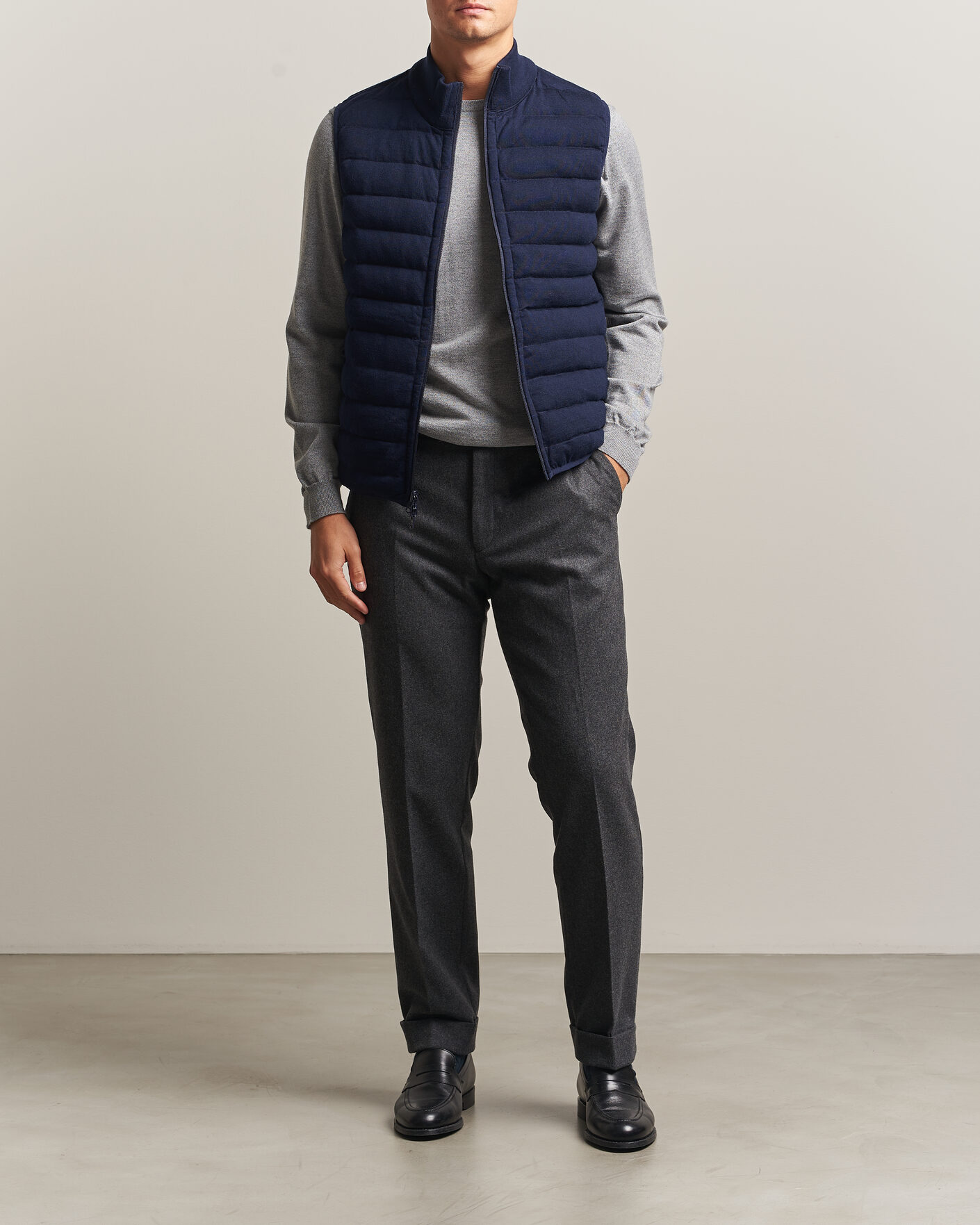 Homme | Gilets | Stenströms | Reversible Knitted Merino/Nylon Vest Navy