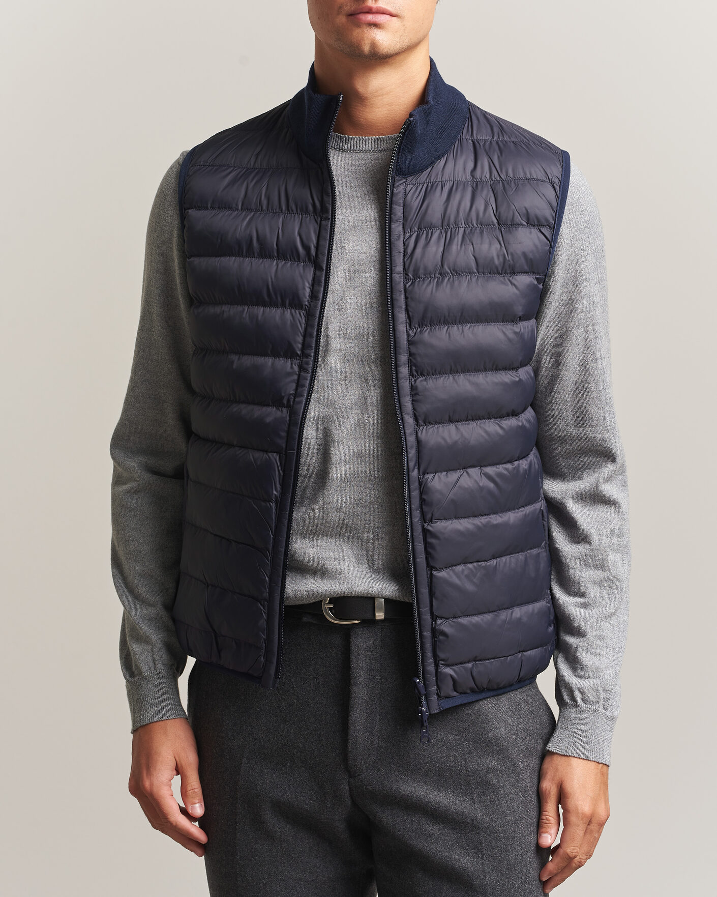 Homme | Gilets | Stenströms | Reversible Knitted Merino/Nylon Vest Navy