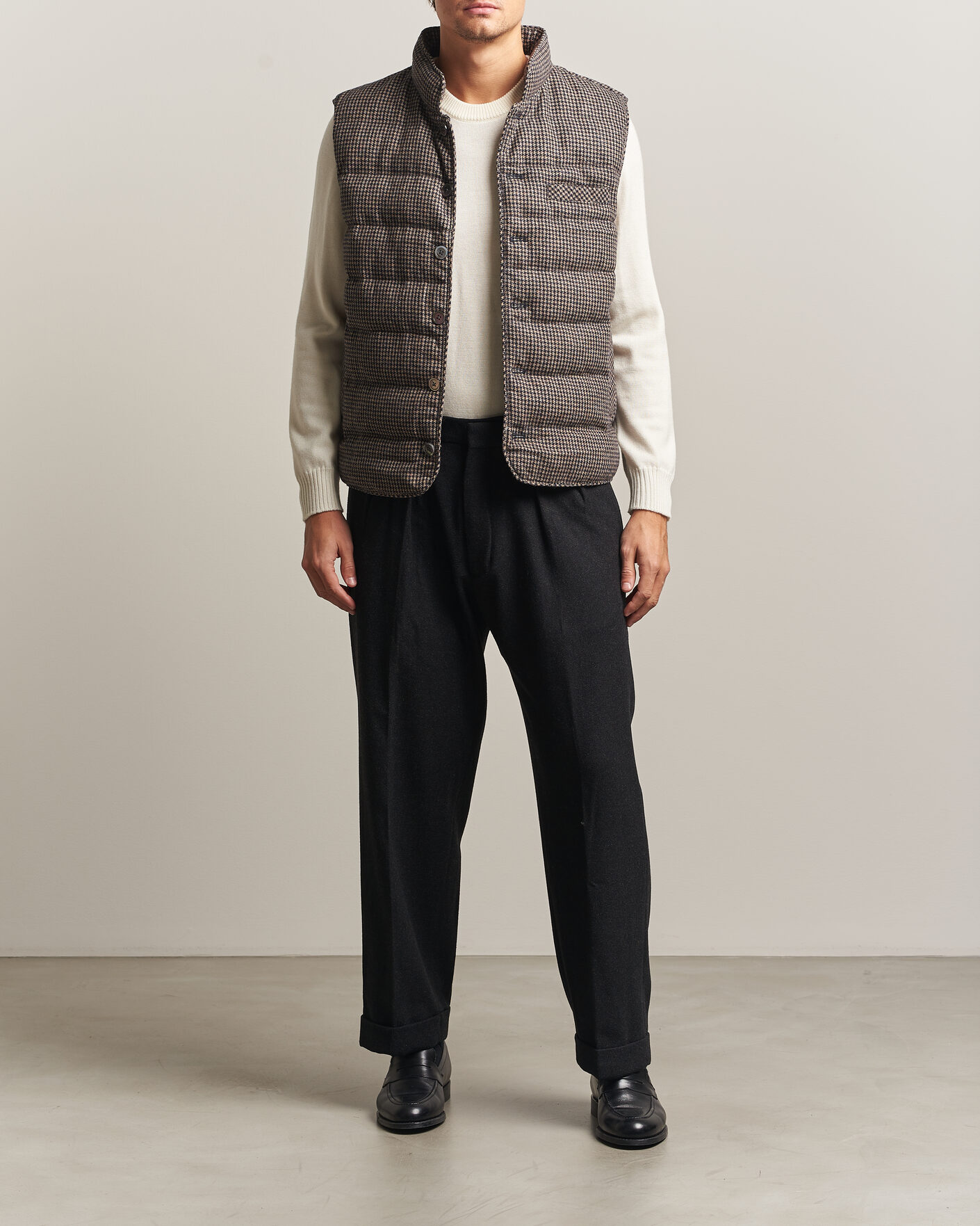 Homme | Gilets | Stenströms | Padded Houndstooth Wool Vest Brown