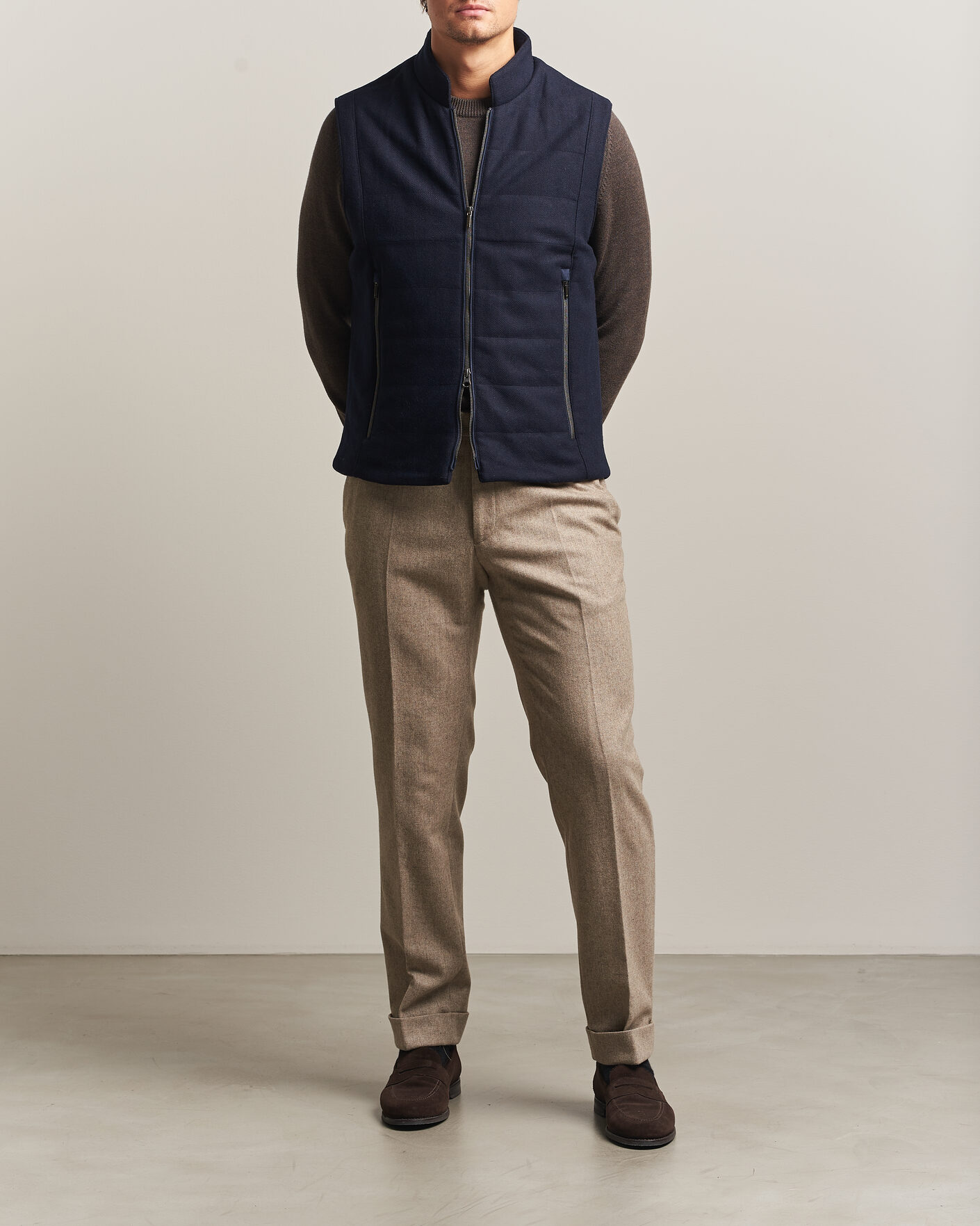 Homme | Gilets | Stenströms | Wool Alcantara Detail Light Padded Vest Navy
