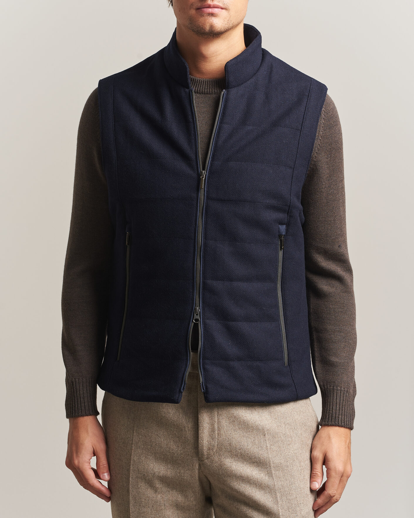 Homme | Gilets | Stenströms | Wool Alcantara Detail Light Padded Vest Navy