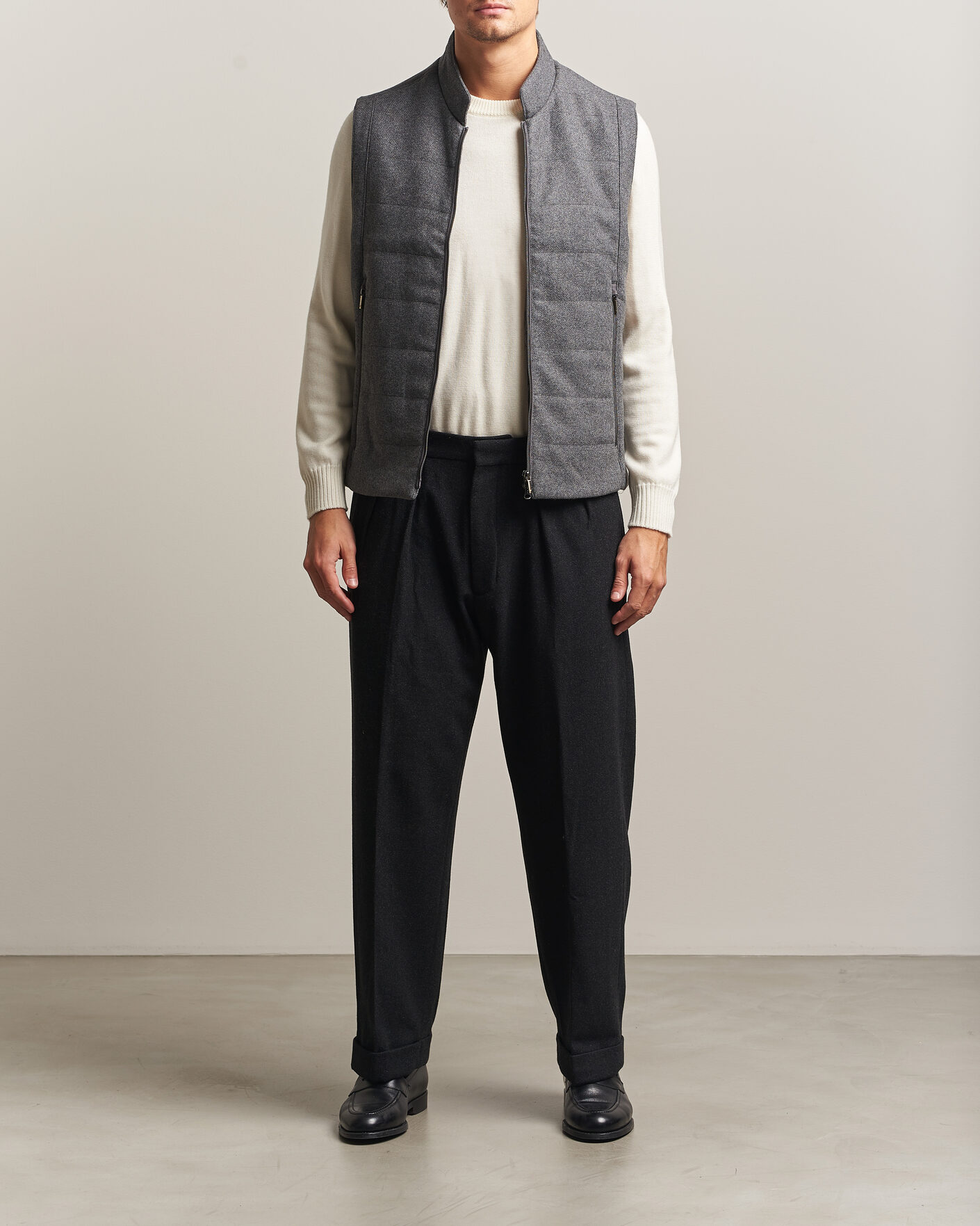 Homme | Gilets | Stenströms | Wool Alcantara Detail Light Padded Vest Grey