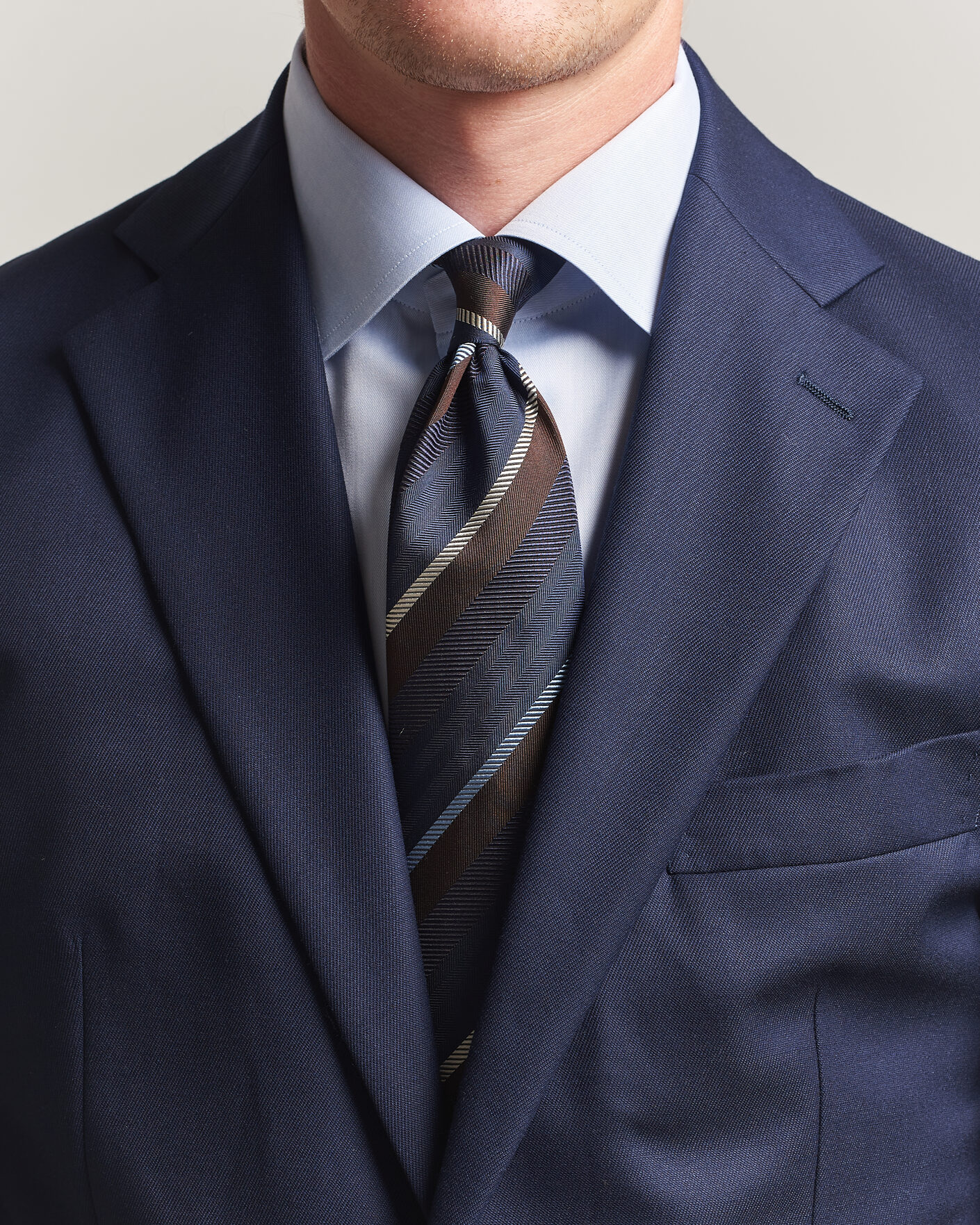 Homme | Cravates | Stenströms | Regimental Stripe Silk Tie 7,5cm Navy