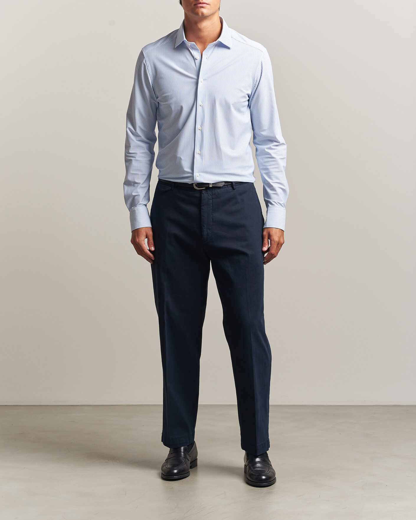 Homme | Chemises | Stenströms | Slimline Active Stretch Striped Shirt Light Blue
