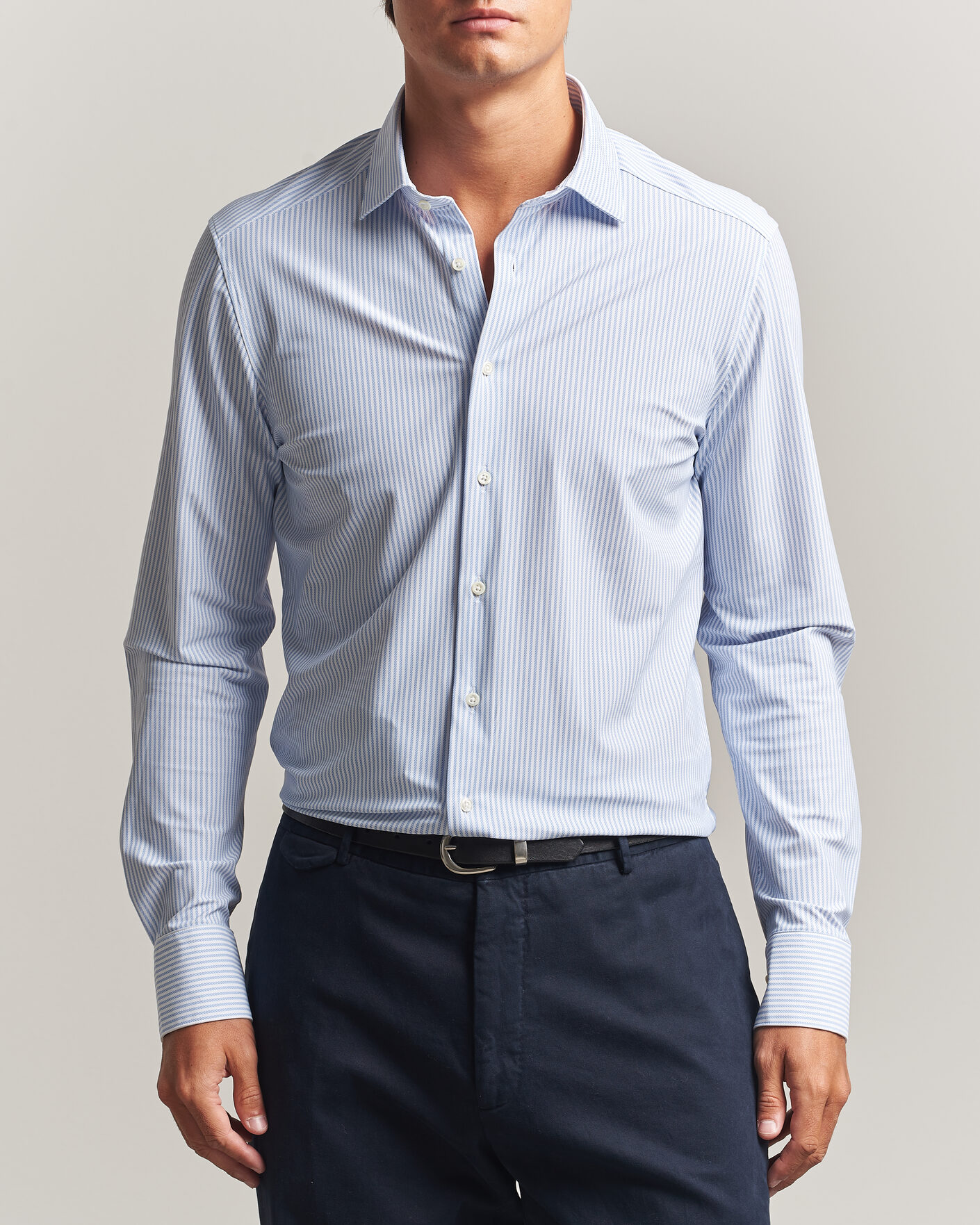 Homme | Chemises | Stenströms | Slimline Active Stretch Striped Shirt Light Blue