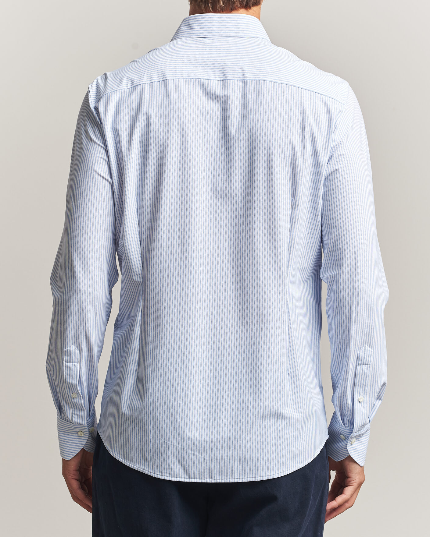 Homme | Chemises | Stenströms | Slimline Active Stretch Striped Shirt Light Blue
