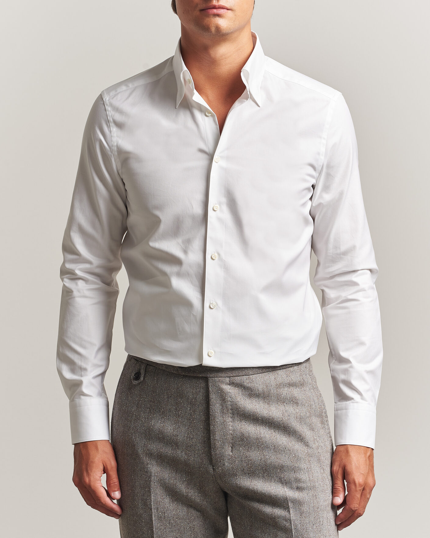 Homme | Chemises | Stenströms | Slimline Twofold Cotton Button Under Shirt White