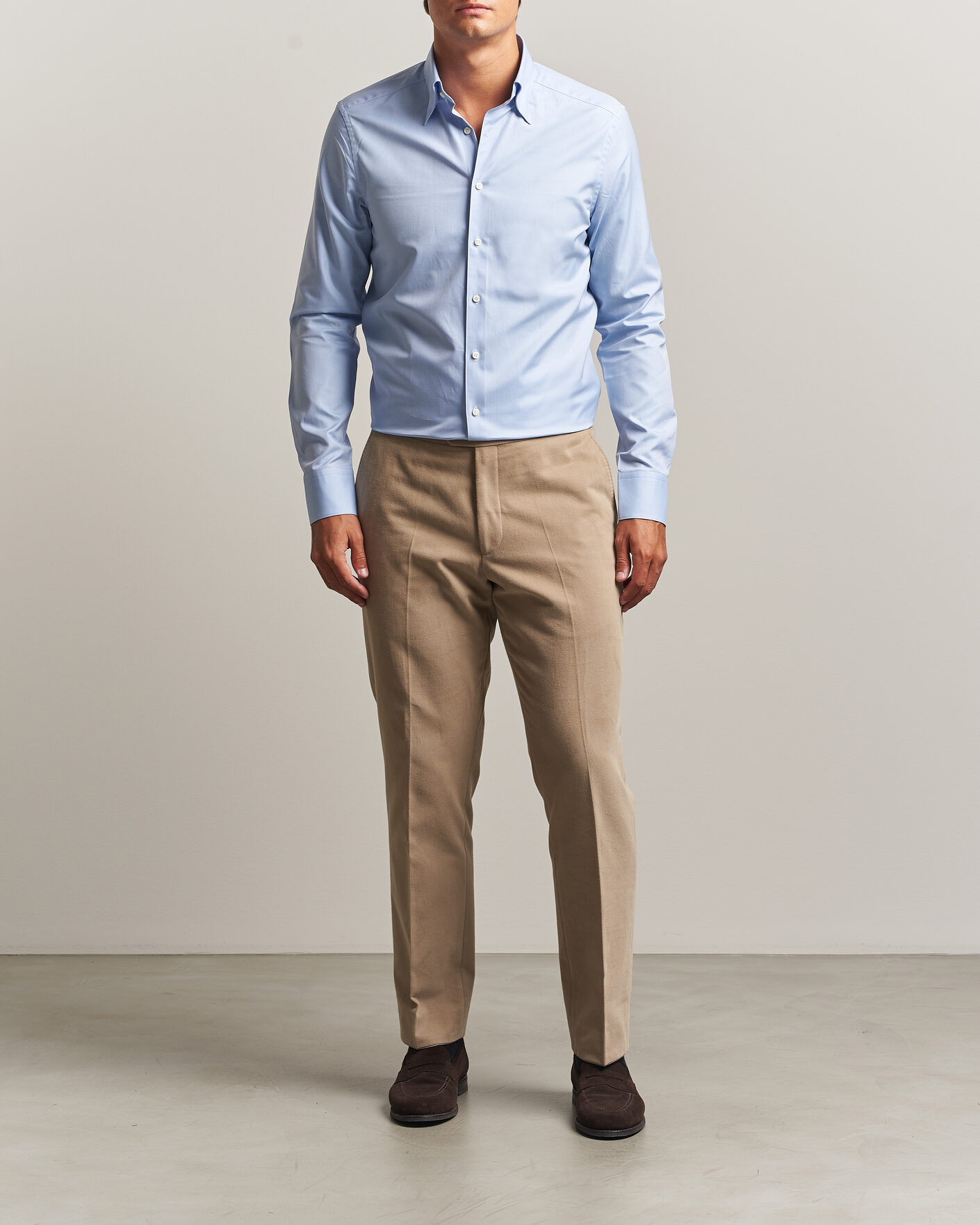 Homme | Chemises | Stenströms | Slimline Twofold Cotton Button Under Shirt Blue