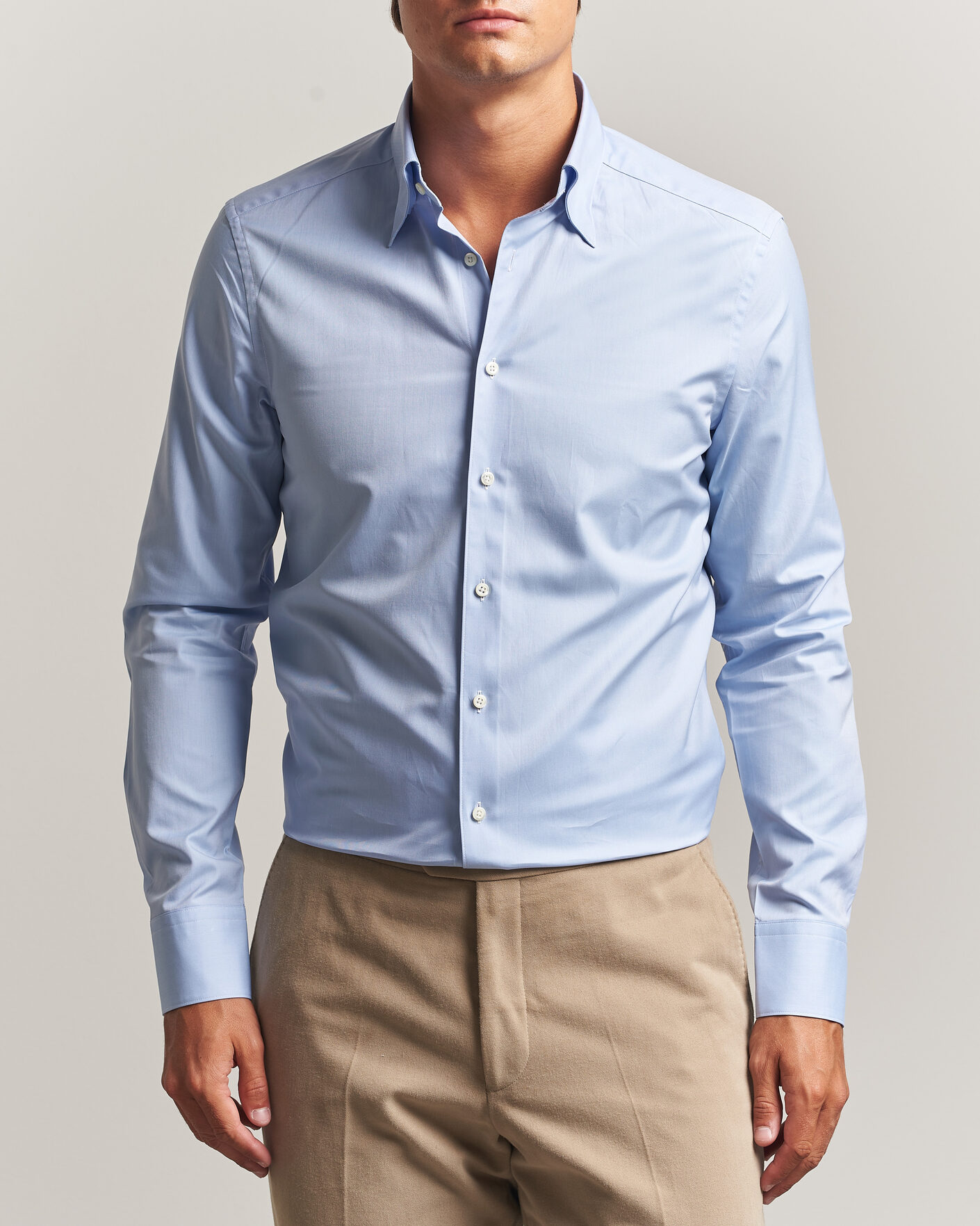 Homme | Chemises | Stenströms | Slimline Twofold Cotton Button Under Shirt Blue