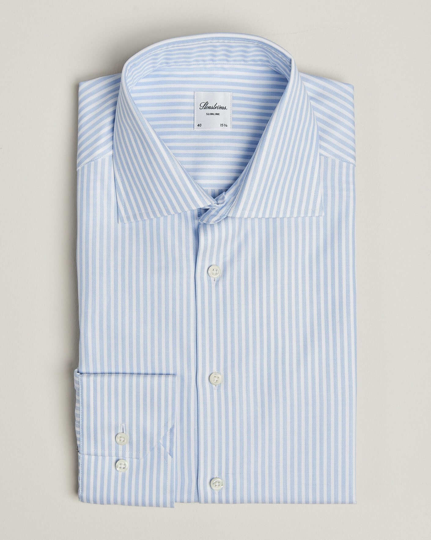 Homme | Chemises | Stenströms | Slimline Twofold Cotton Stripe Shirt Light Blue