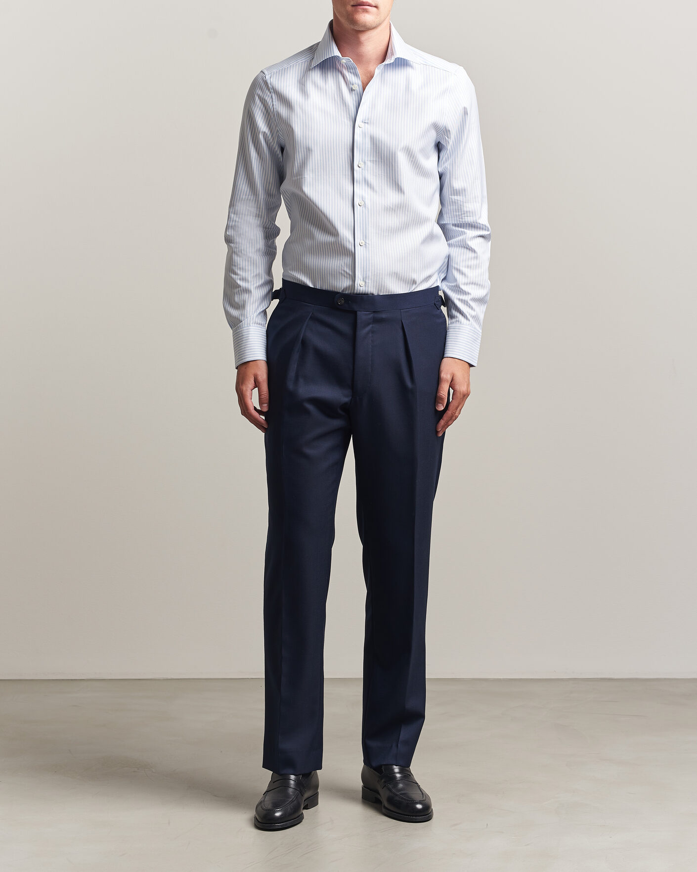 Homme | Chemises | Stenströms | Slimline Twofold Cotton Stripe Shirt Light Blue