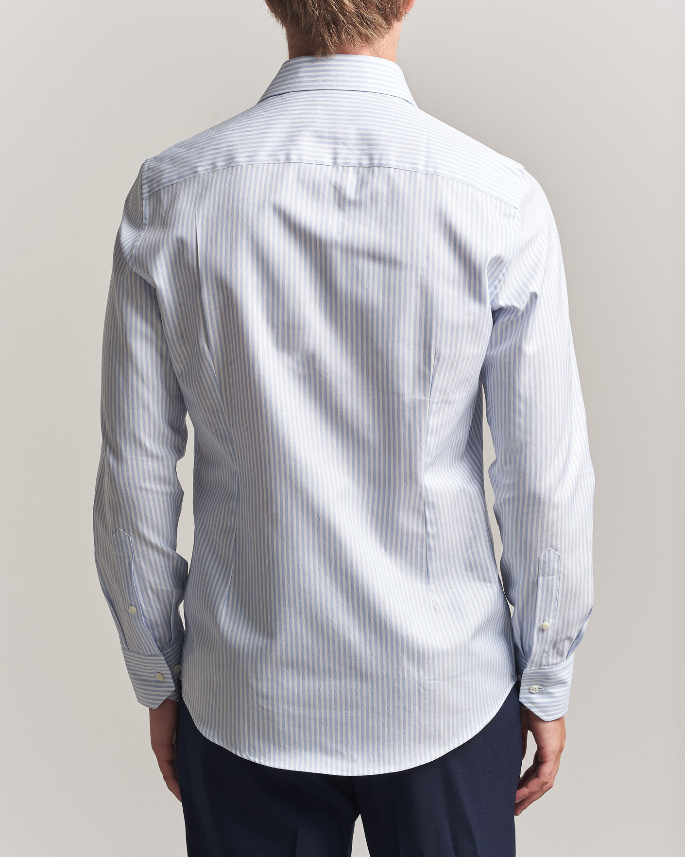 Homme | Chemises | Stenströms | Slimline Twofold Cotton Stripe Shirt Light Blue