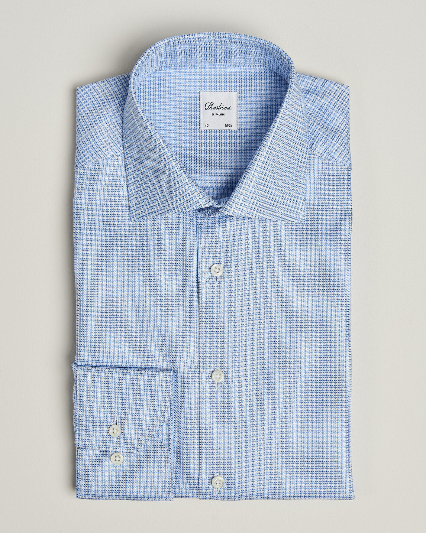 Homme | Chemises | Stenströms | Slimline Twofold Houndstooth Shirt Blue