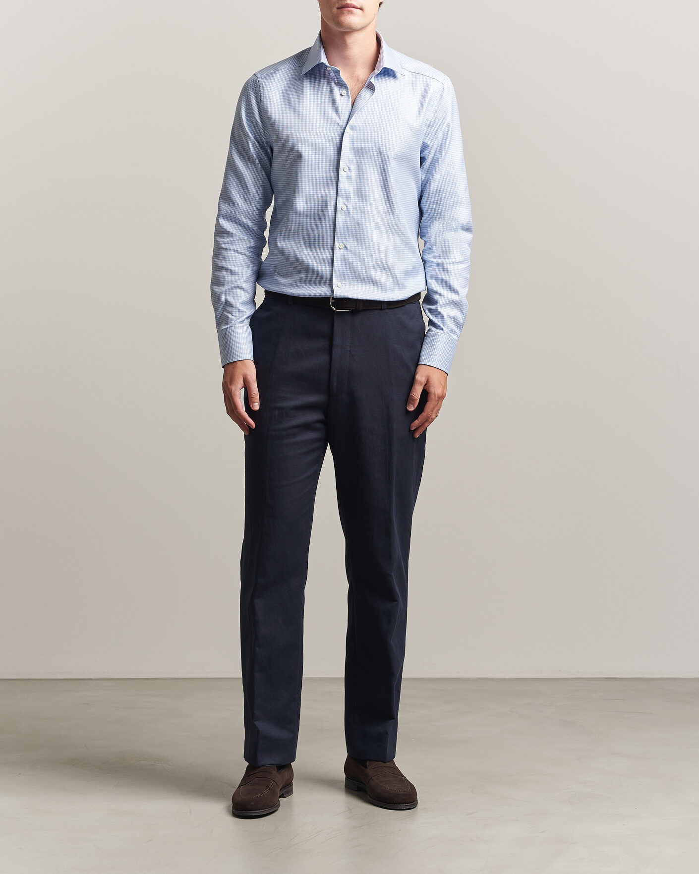 Homme | Chemises | Stenströms | Slimline Twofold Houndstooth Shirt Blue
