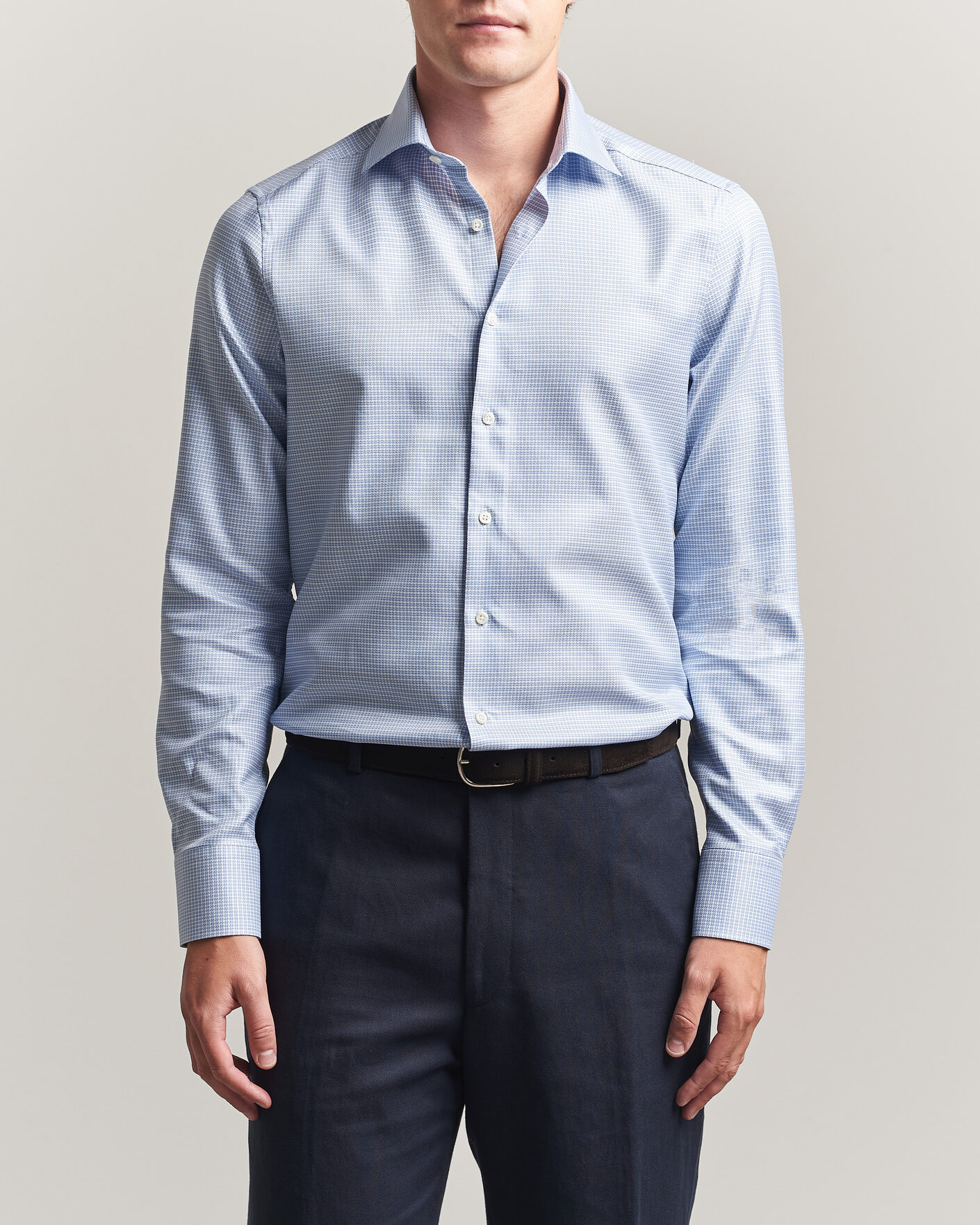 Homme | Chemises | Stenströms | Slimline Twofold Houndstooth Shirt Blue