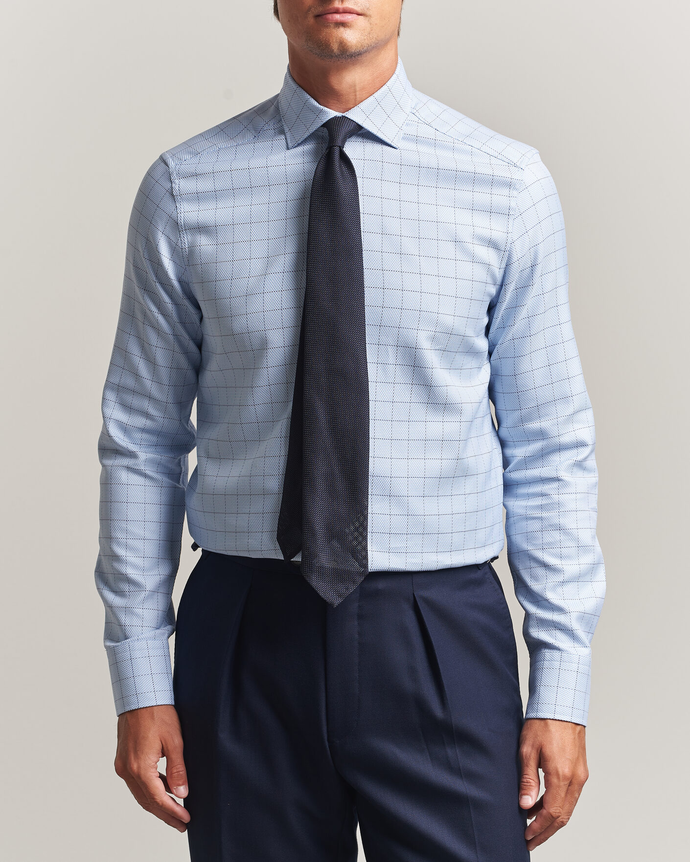 Homme | Chemises | Stenströms | Slimline Twofold Structure Check Shirt Blue