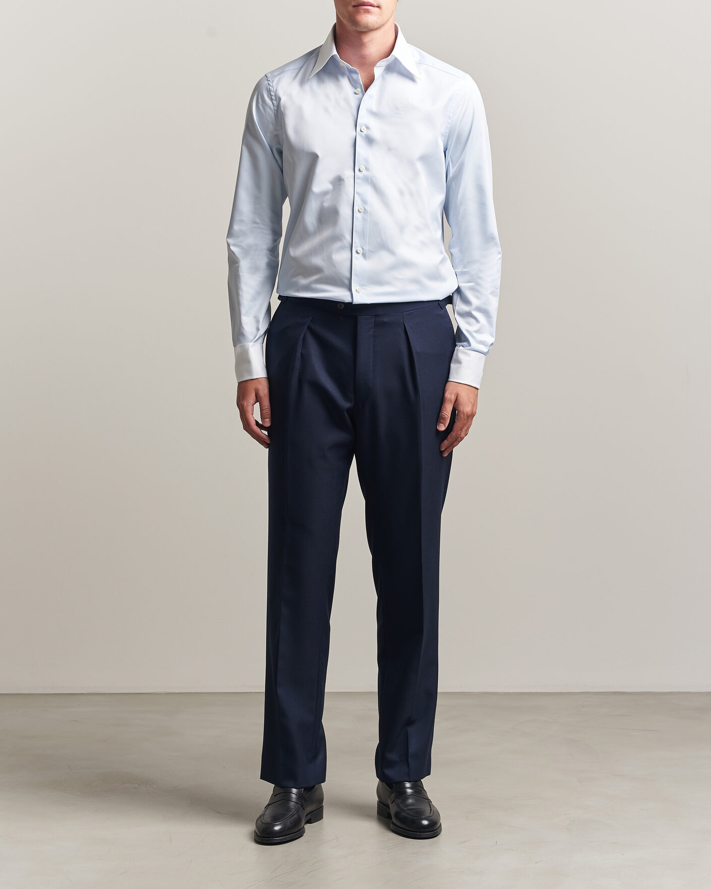 Homme | Chemises | Stenströms | Slimline White Collar Whinchester Shirt Blue