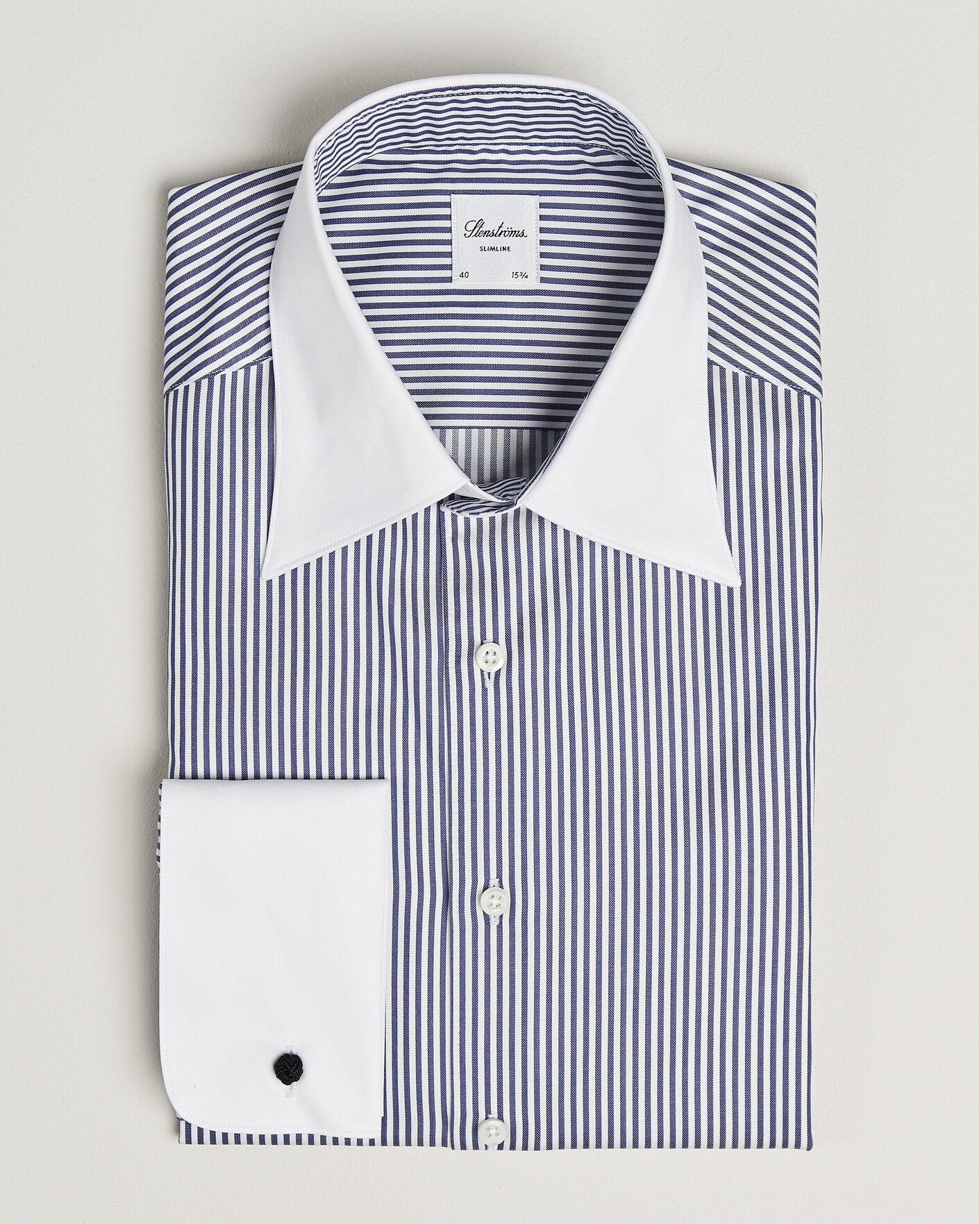 Homme | Chemises | Stenströms | Slimline White Collar Stripe Whinchester Shirt Blue