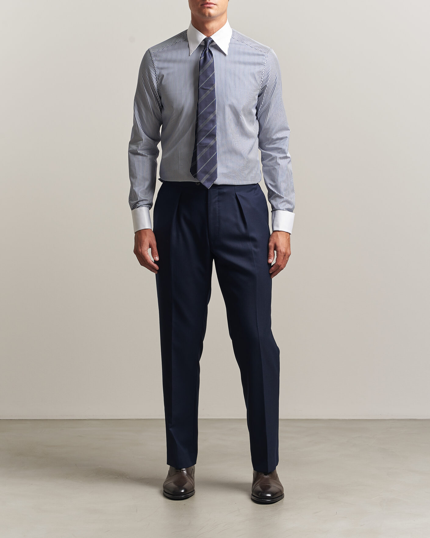 Homme | Chemises | Stenströms | Slimline White Collar Stripe Whinchester Shirt Blue