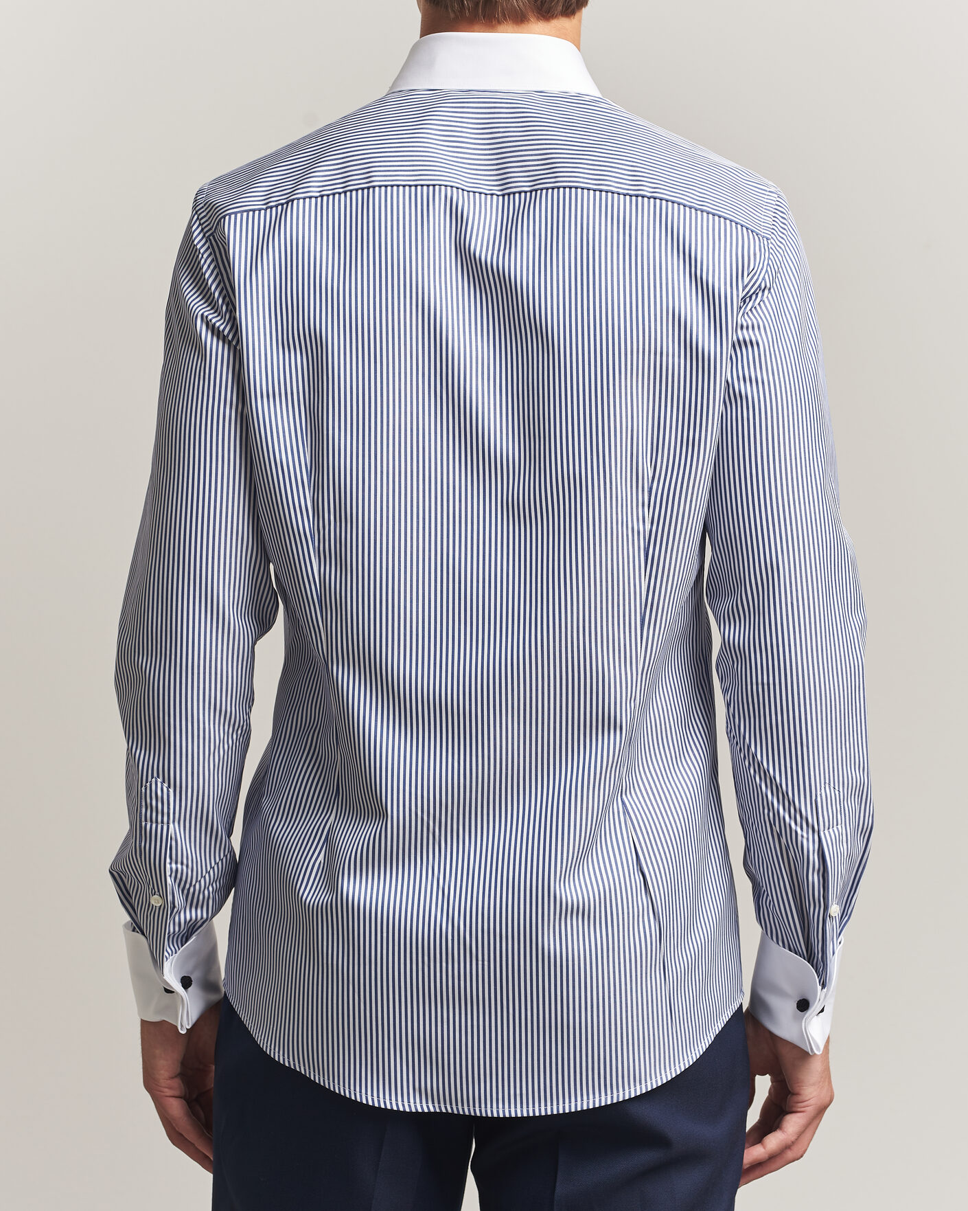 Homme | Chemises | Stenströms | Slimline White Collar Stripe Whinchester Shirt Blue