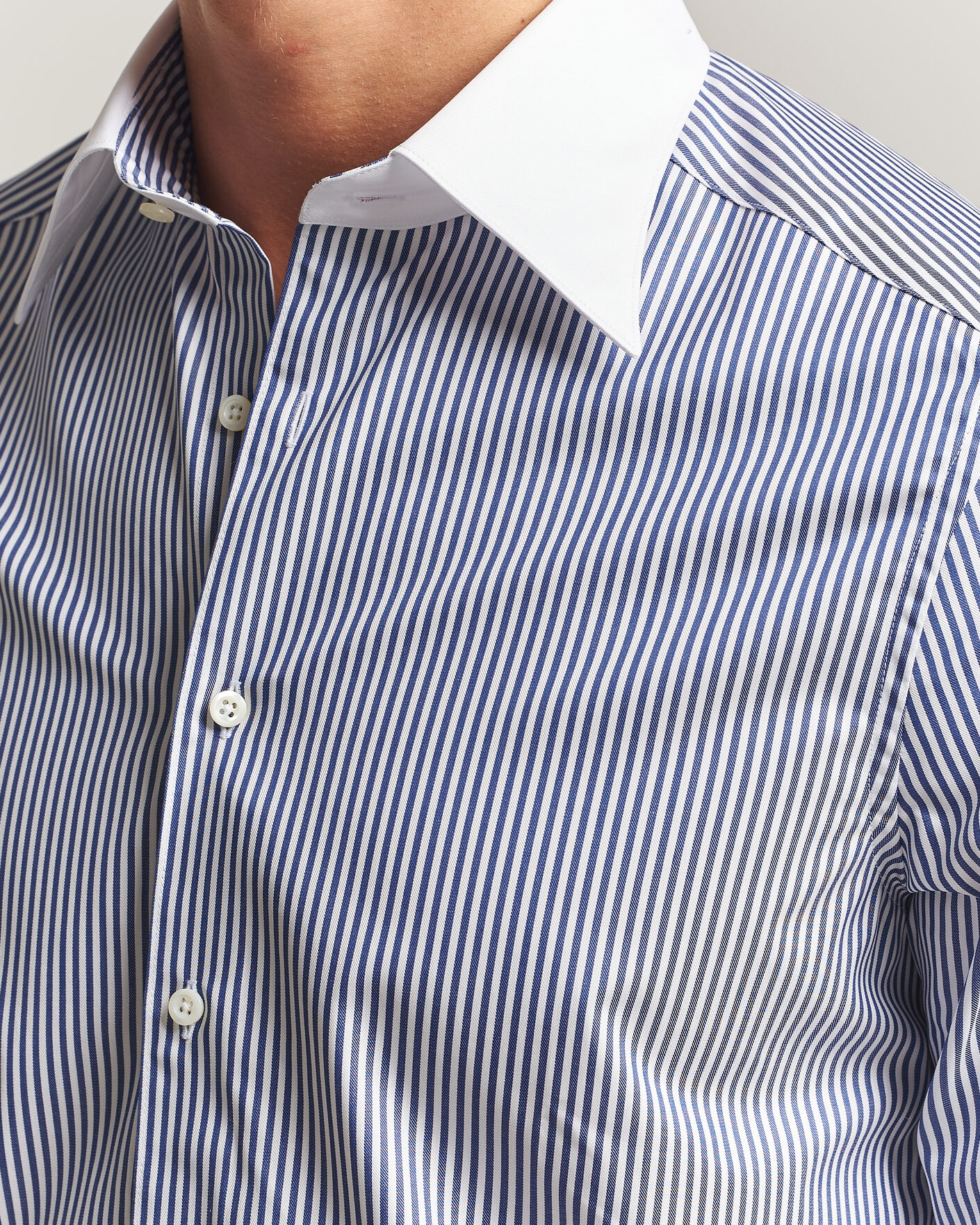 Homme | Chemises | Stenströms | Slimline White Collar Stripe Whinchester Shirt Blue