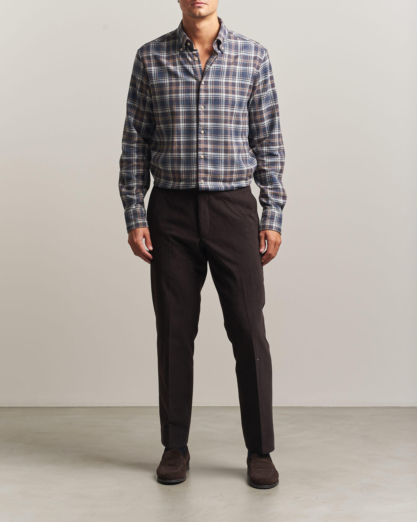 Homme | Chemises | Stenströms | Regular Fit Check Cut Away Flannel Shirt Navy