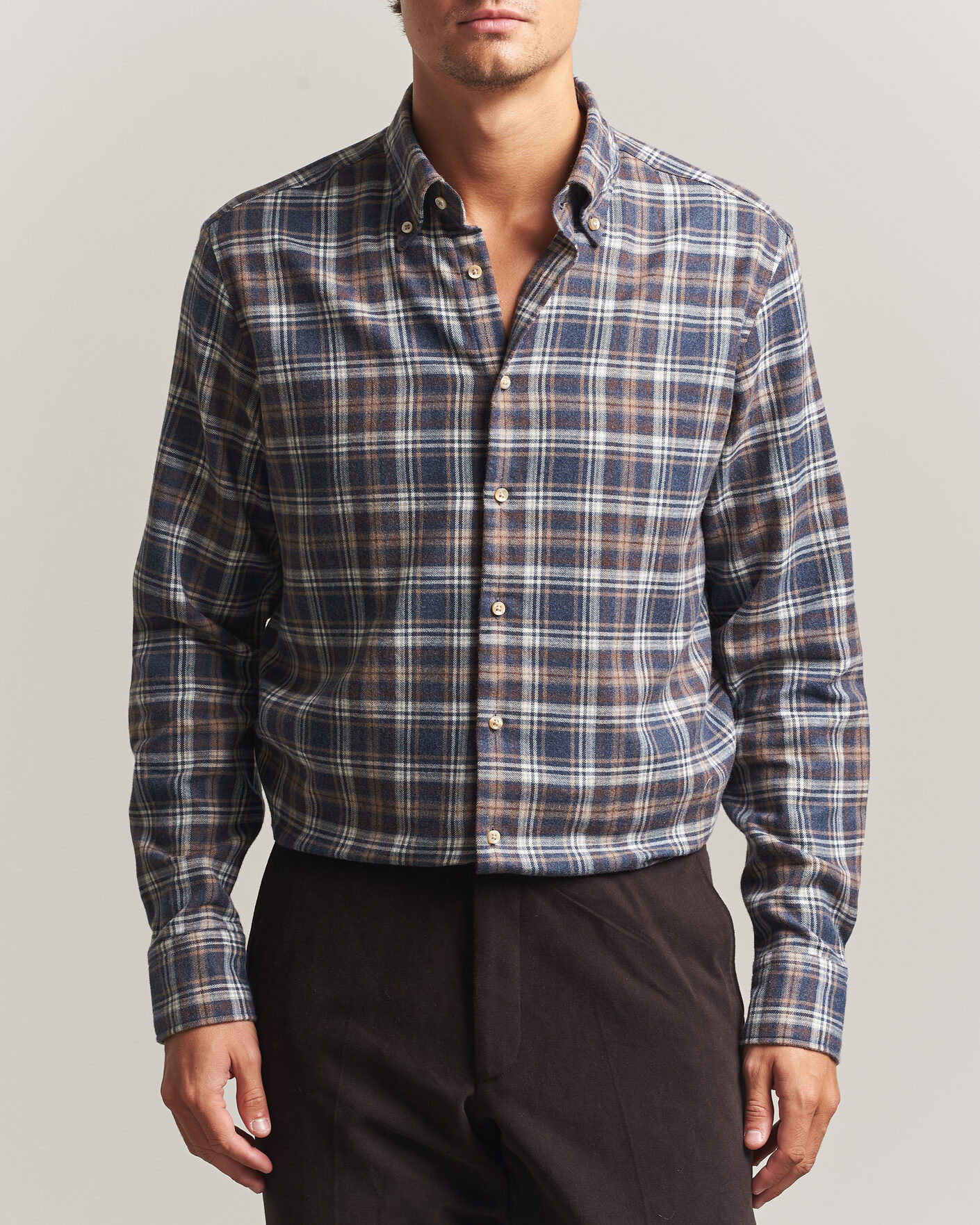 Homme | Chemises | Stenströms | Regular Fit Check Cut Away Flannel Shirt Navy