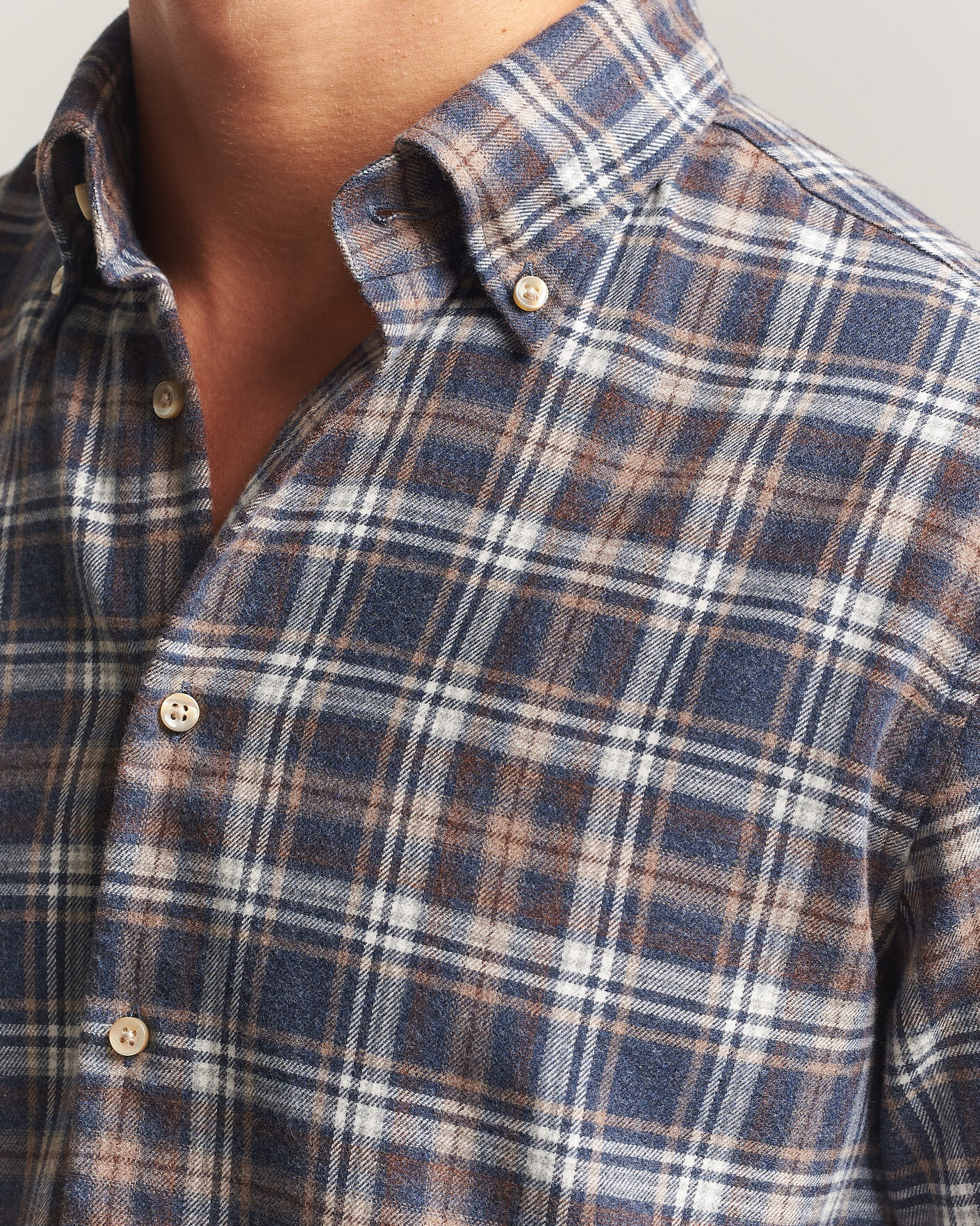 Homme | Chemises | Stenströms | Regular Fit Check Cut Away Flannel Shirt Navy
