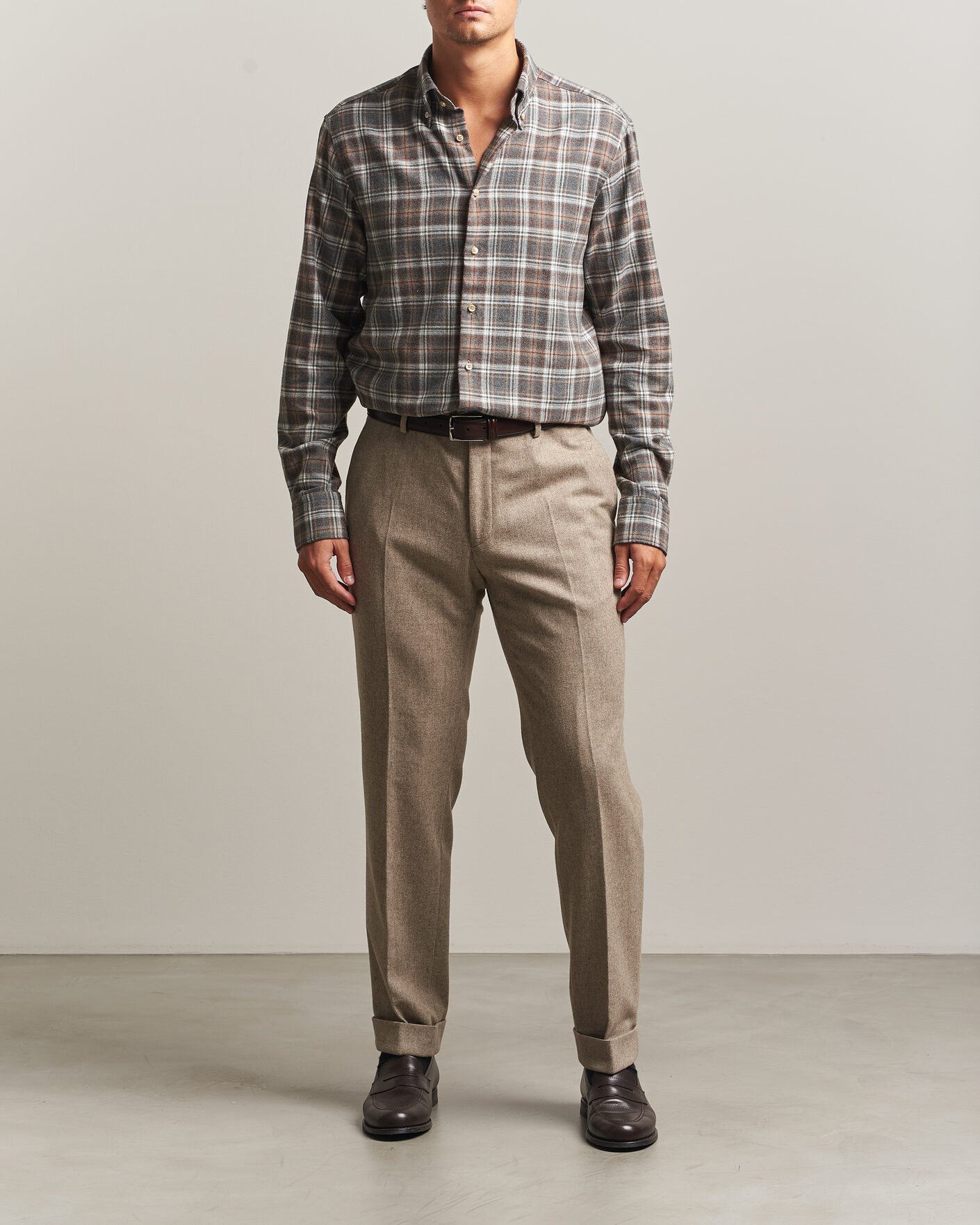 Homme | Chemises | Stenströms | Regular Fit Check Cut Away Flannel Shirt Brown