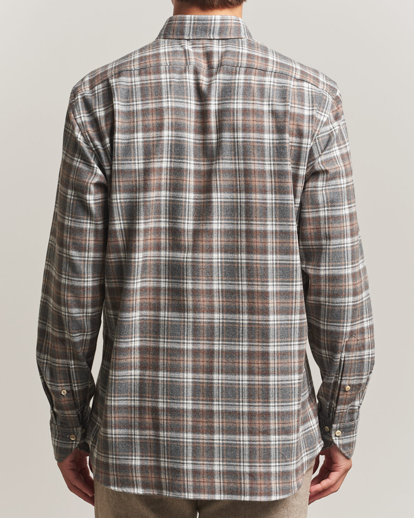 Homme | Chemises | Stenströms | Regular Fit Check Cut Away Flannel Shirt Brown