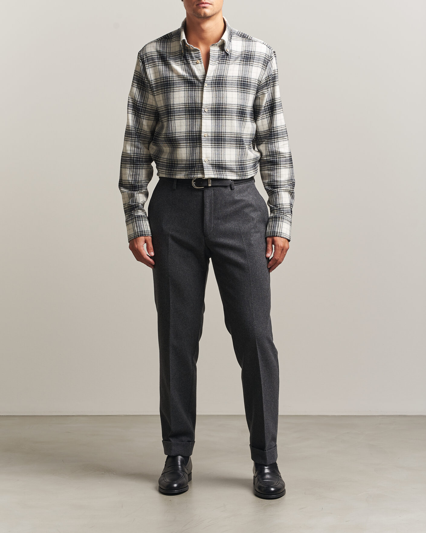 Homme | Chemises | Stenströms | Regular Fit Check Button Down Flannel Shirt Grey
