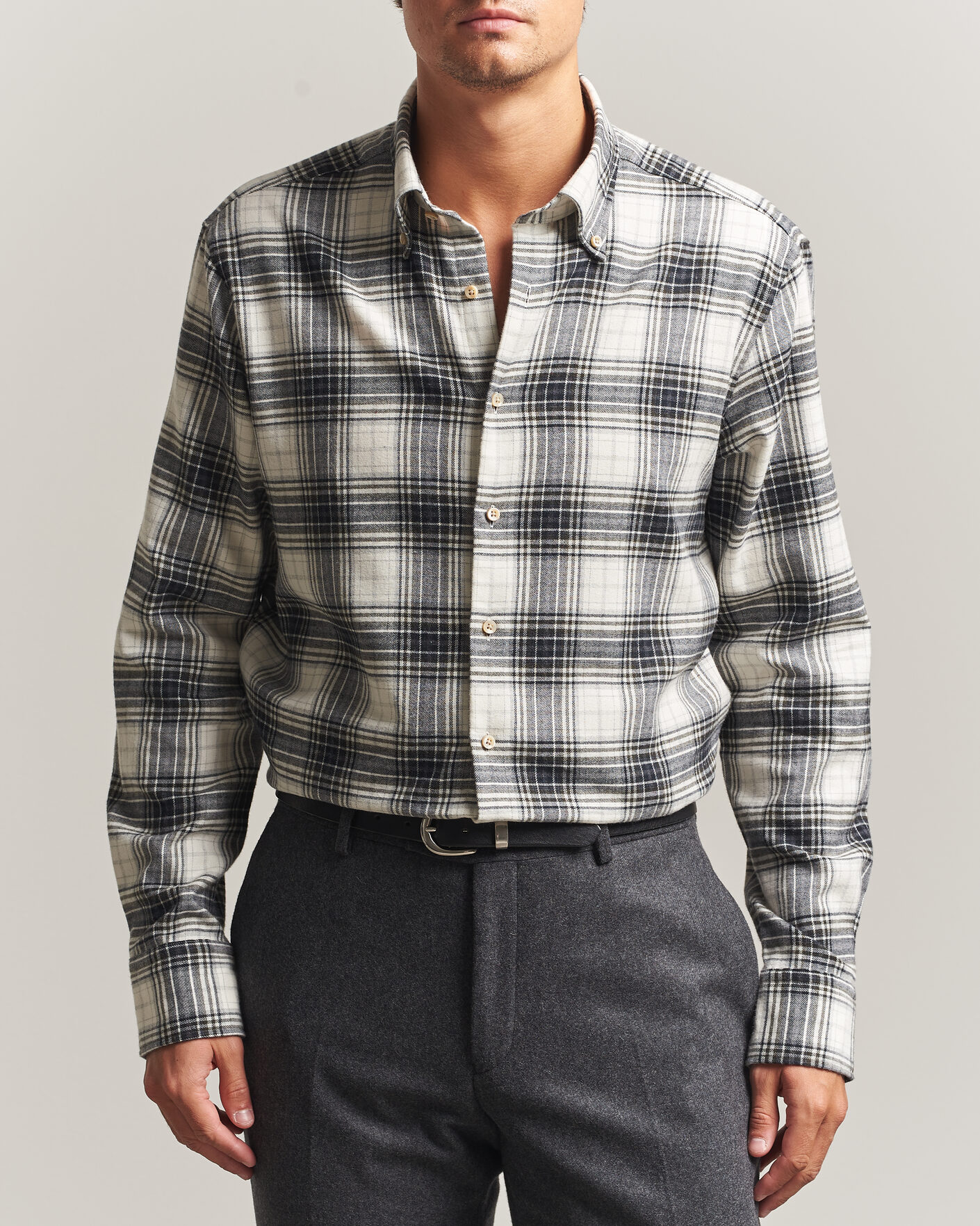 Homme | Chemises | Stenströms | Regular Fit Check Button Down Flannel Shirt Grey
