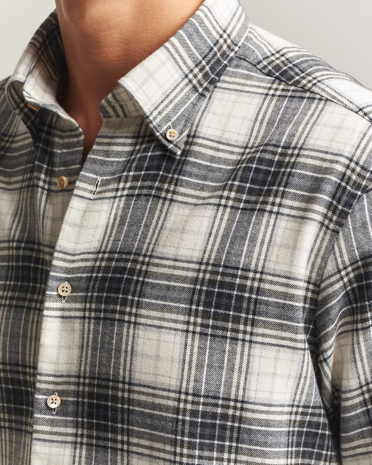 Homme | Chemises | Stenströms | Regular Fit Check Button Down Flannel Shirt Grey