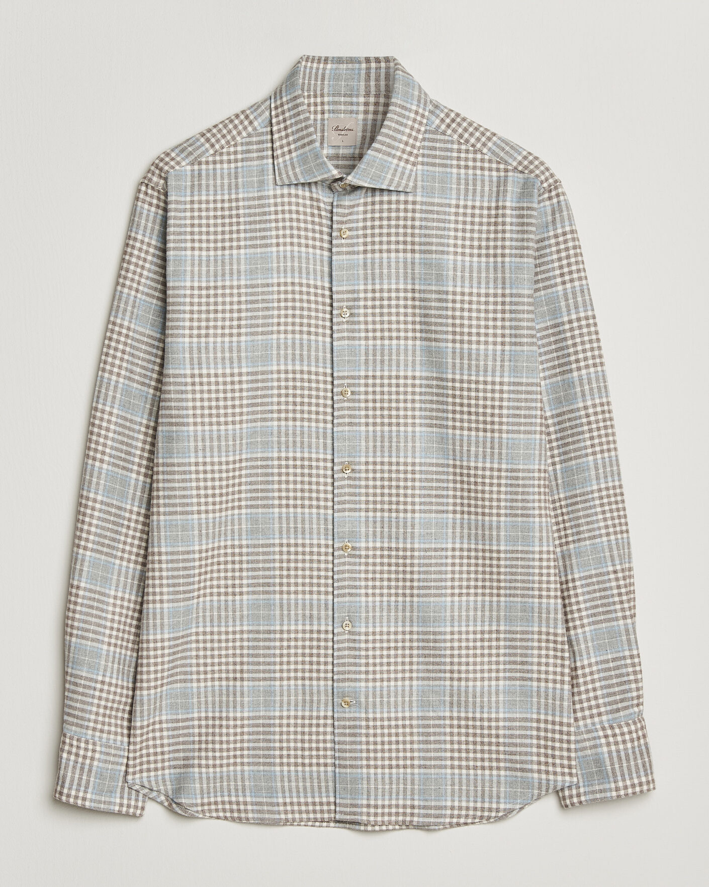 Homme | Chemises | Stenströms | Regular Fit Overcheck Flannel Shirt Light Brown