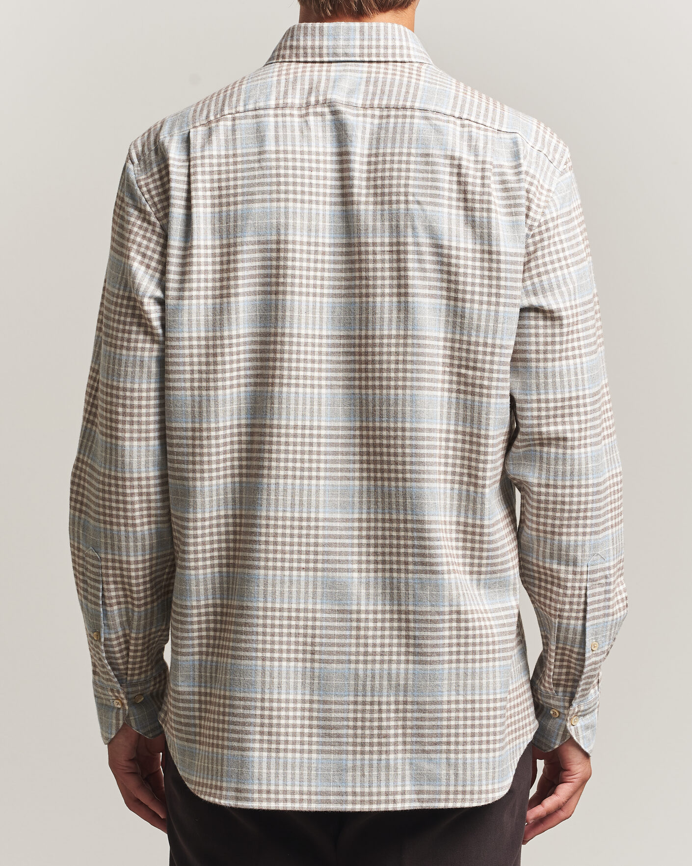 Homme | Chemises | Stenströms | Regular Fit Overcheck Flannel Shirt Light Brown