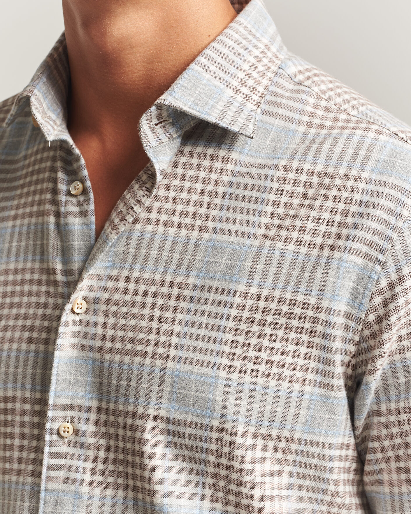Homme | Chemises | Stenströms | Regular Fit Overcheck Flannel Shirt Light Brown