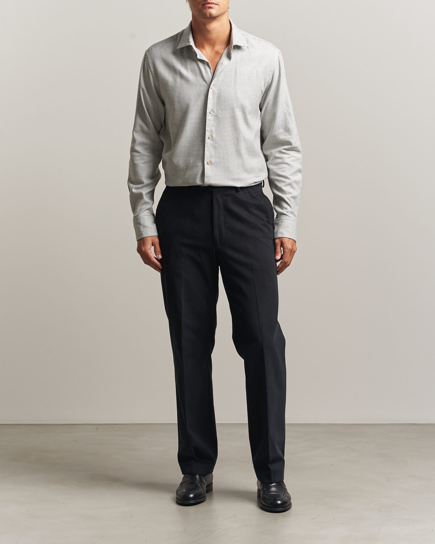 Homme | Chemises | Stenströms | Regular Fit Houndstooth Flannel Shirt Grey