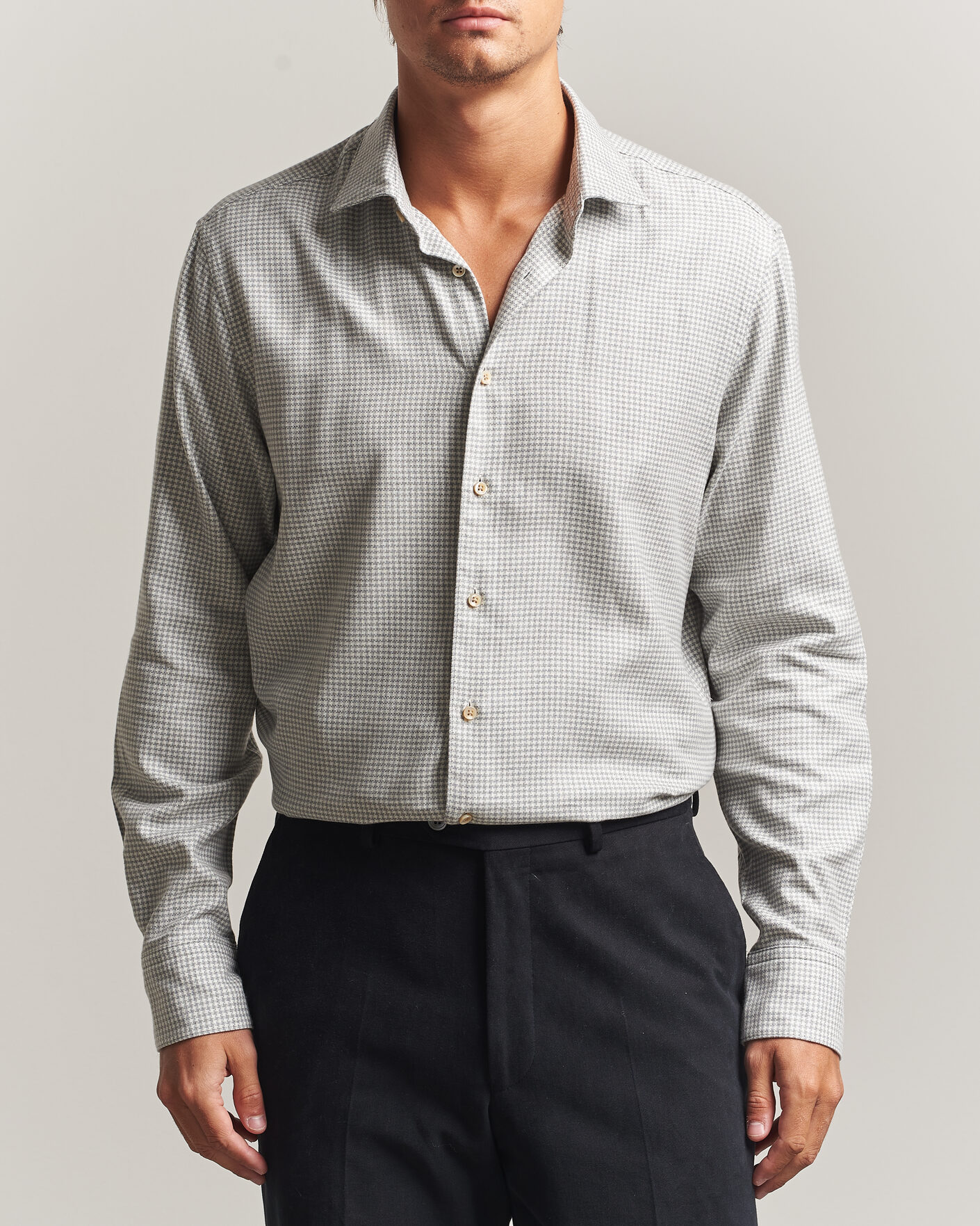 Homme | Chemises | Stenströms | Regular Fit Houndstooth Flannel Shirt Grey