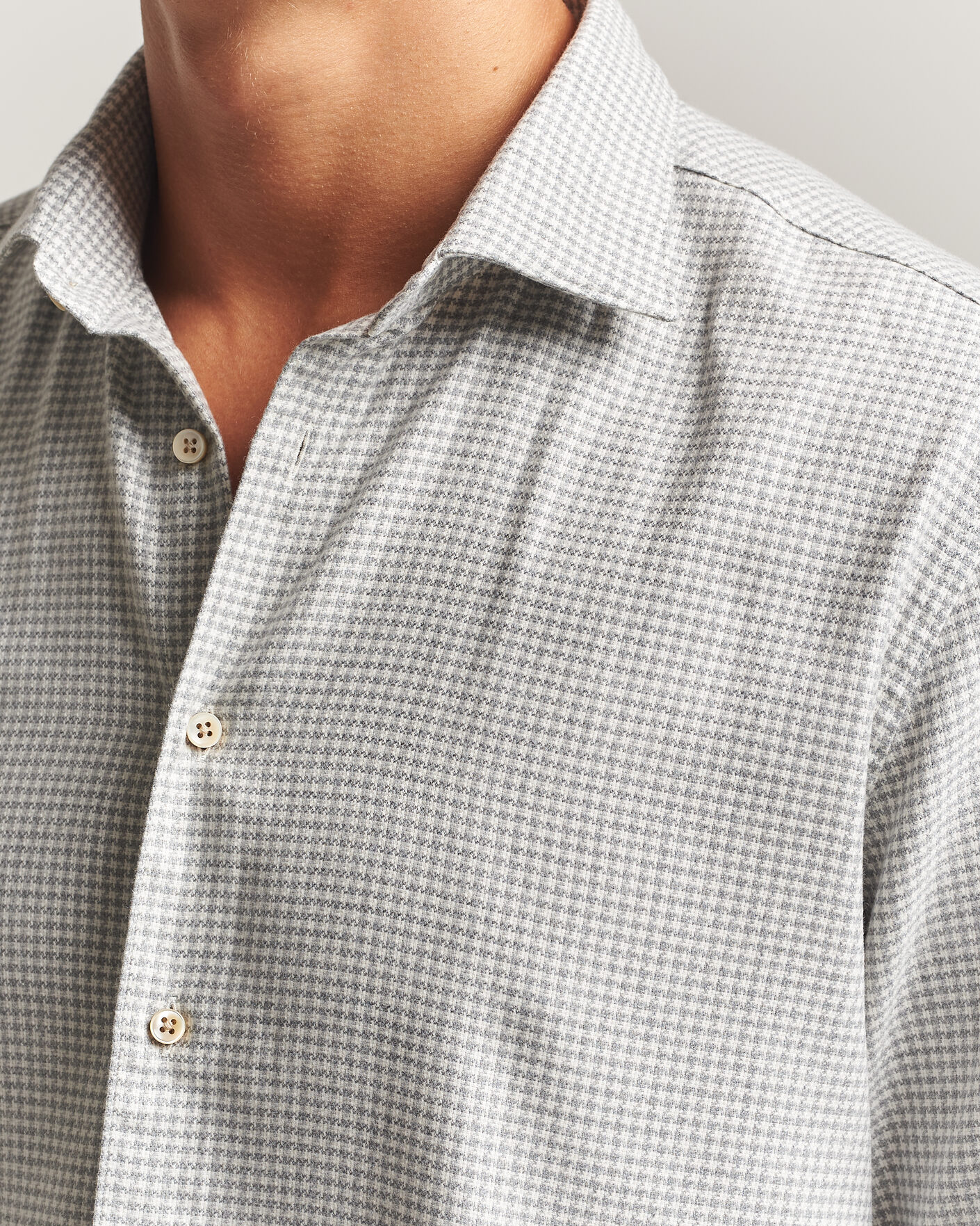 Homme | Chemises | Stenströms | Regular Fit Houndstooth Flannel Shirt Grey