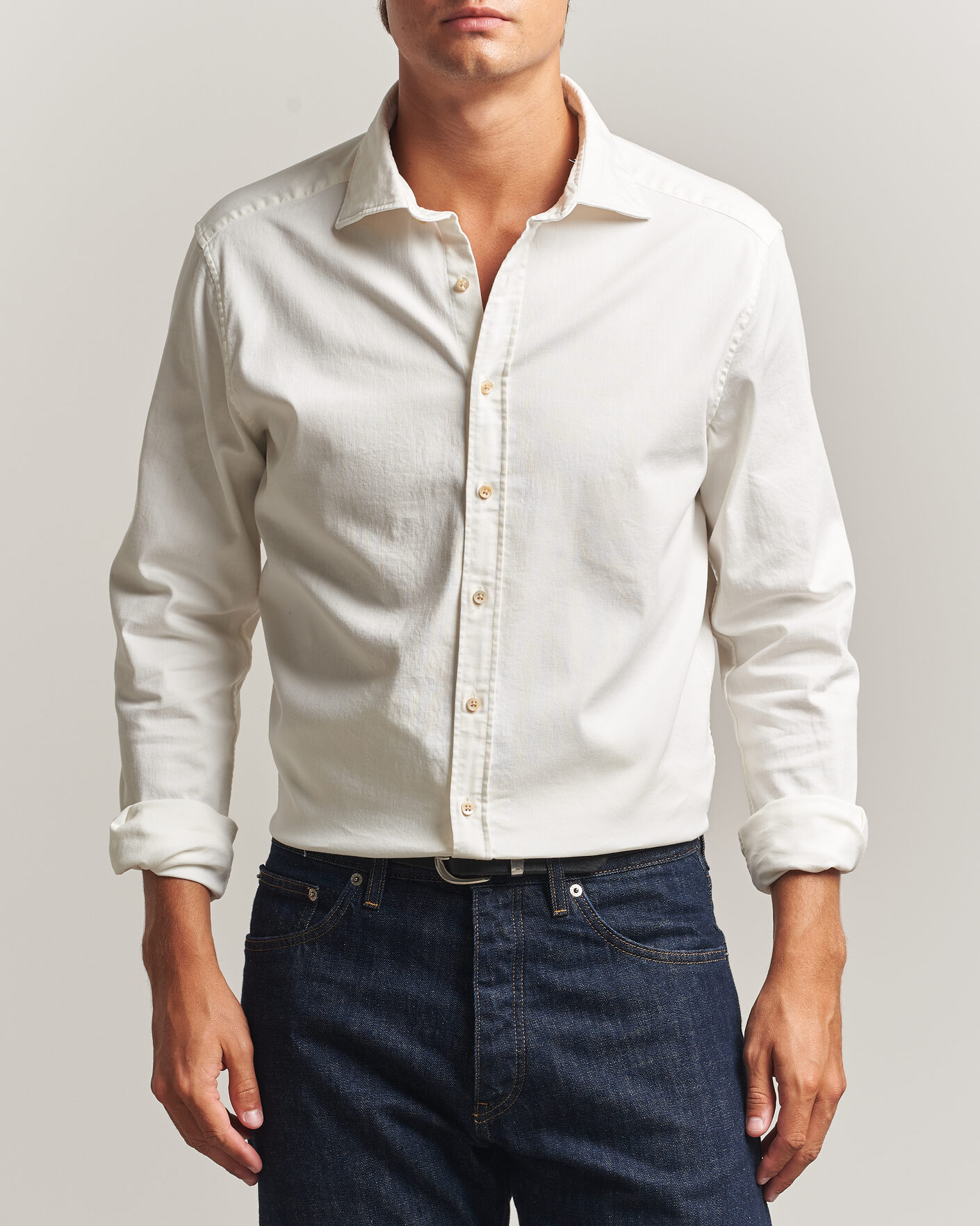 Homme | Chemises | Stenströms | Slimline Garment Washed Shirt Off White Denim