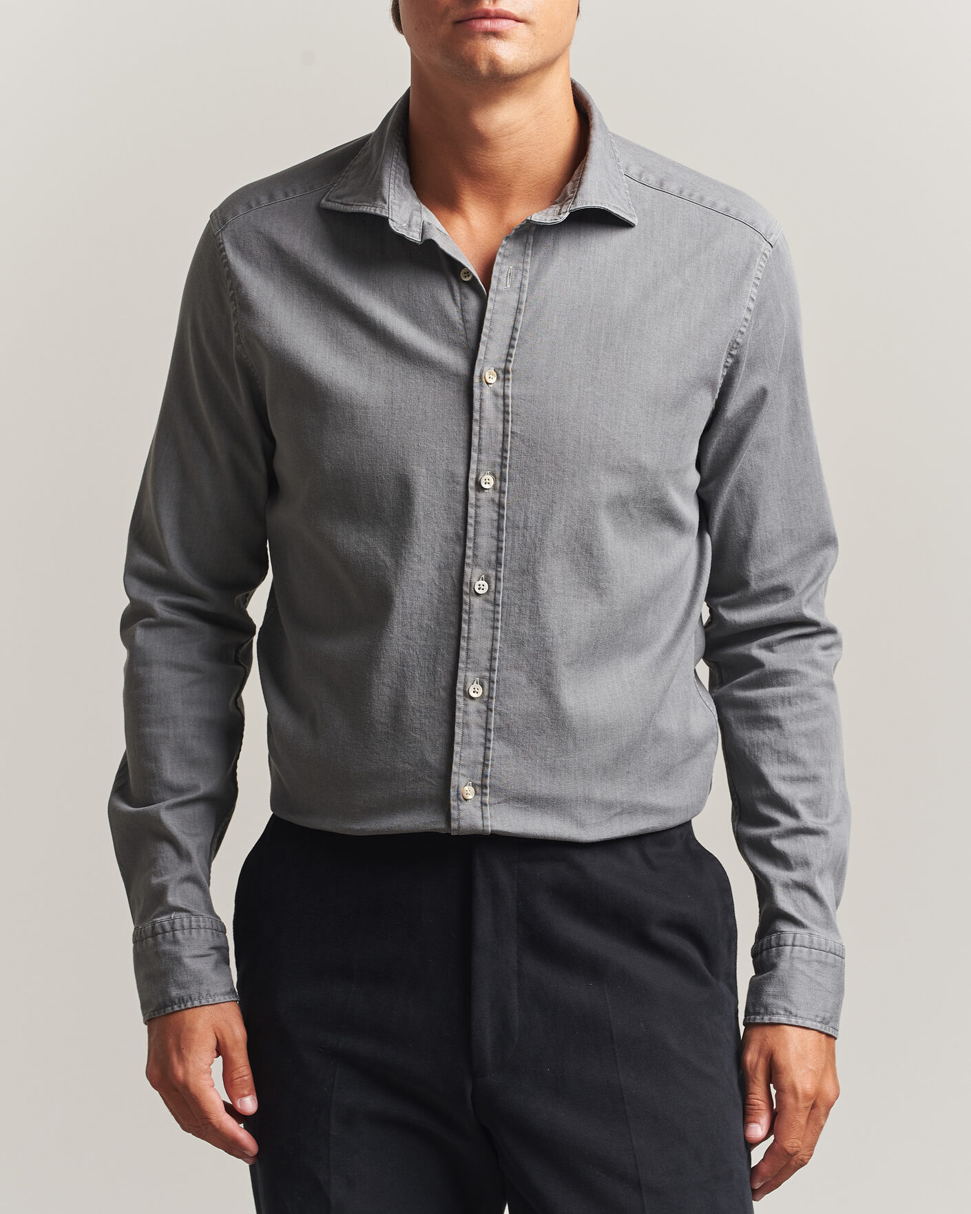 Homme | Chemises | Stenströms | Slimline Garment Washed Shirt Grey Denim
