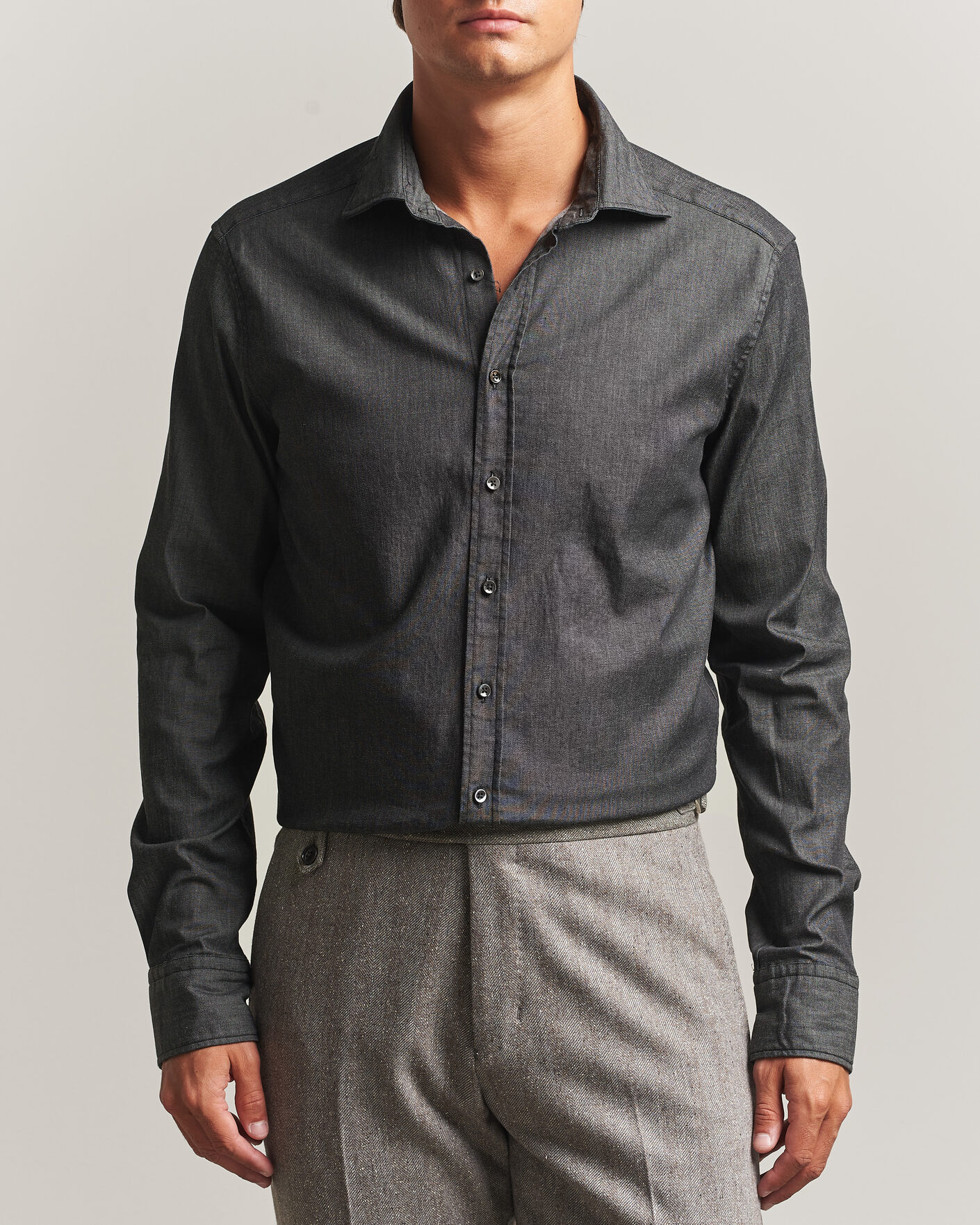Homme | Chemises | Stenströms | Slimline Garment Washed Shirt Black Denim