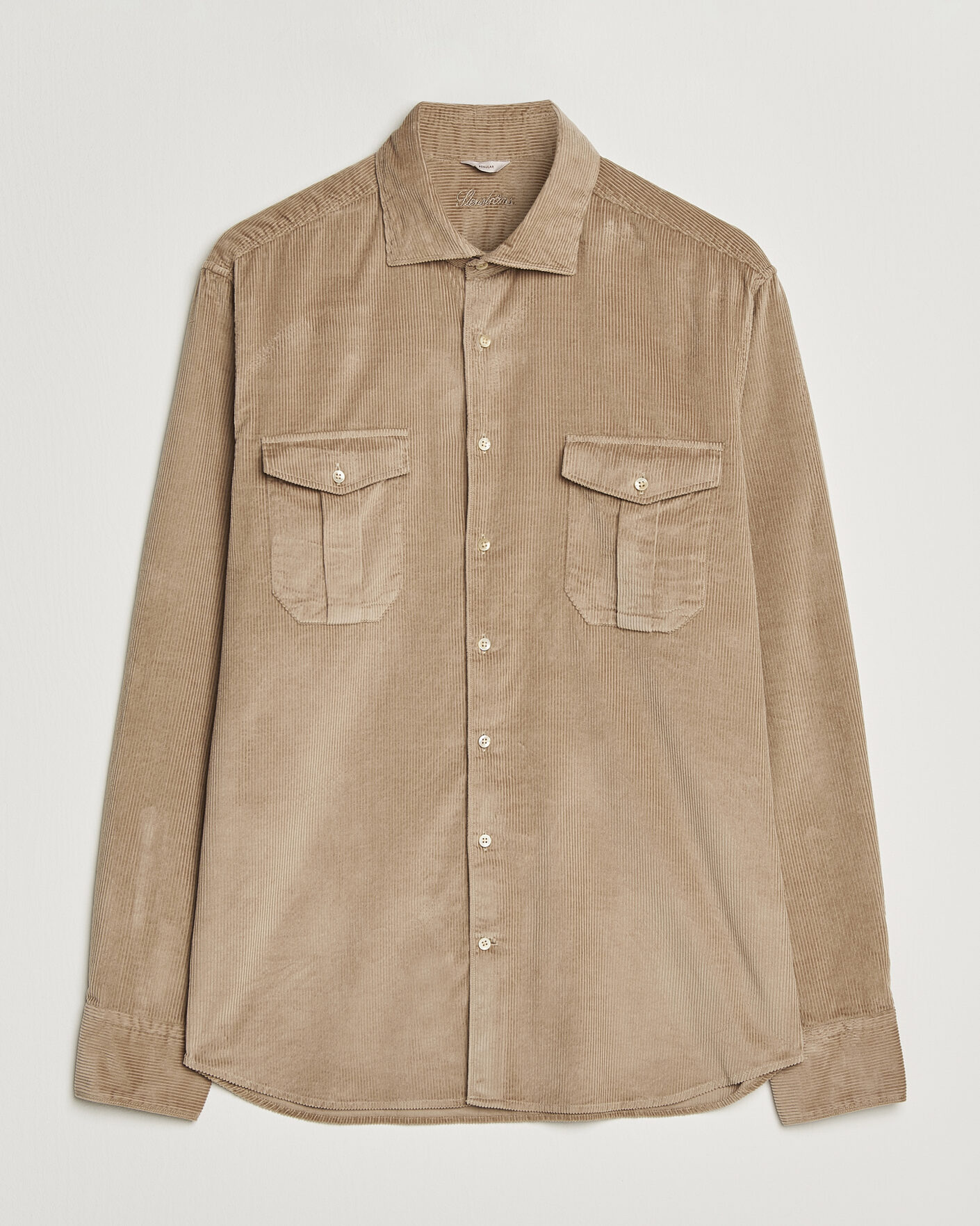 Homme | Chemises | Stenströms | Regular Fit Cord Pocket Shirt Light Brown